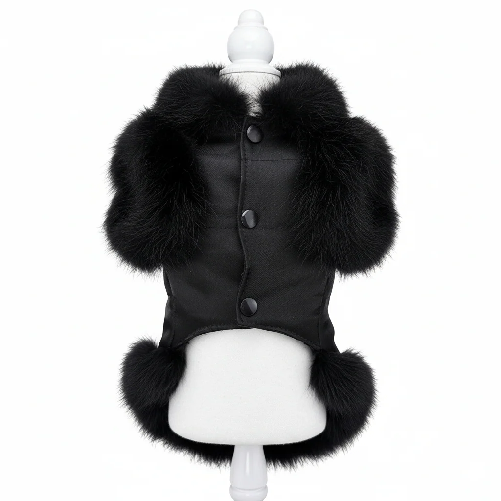 Black Faux Fur Dog Coat - Image 2