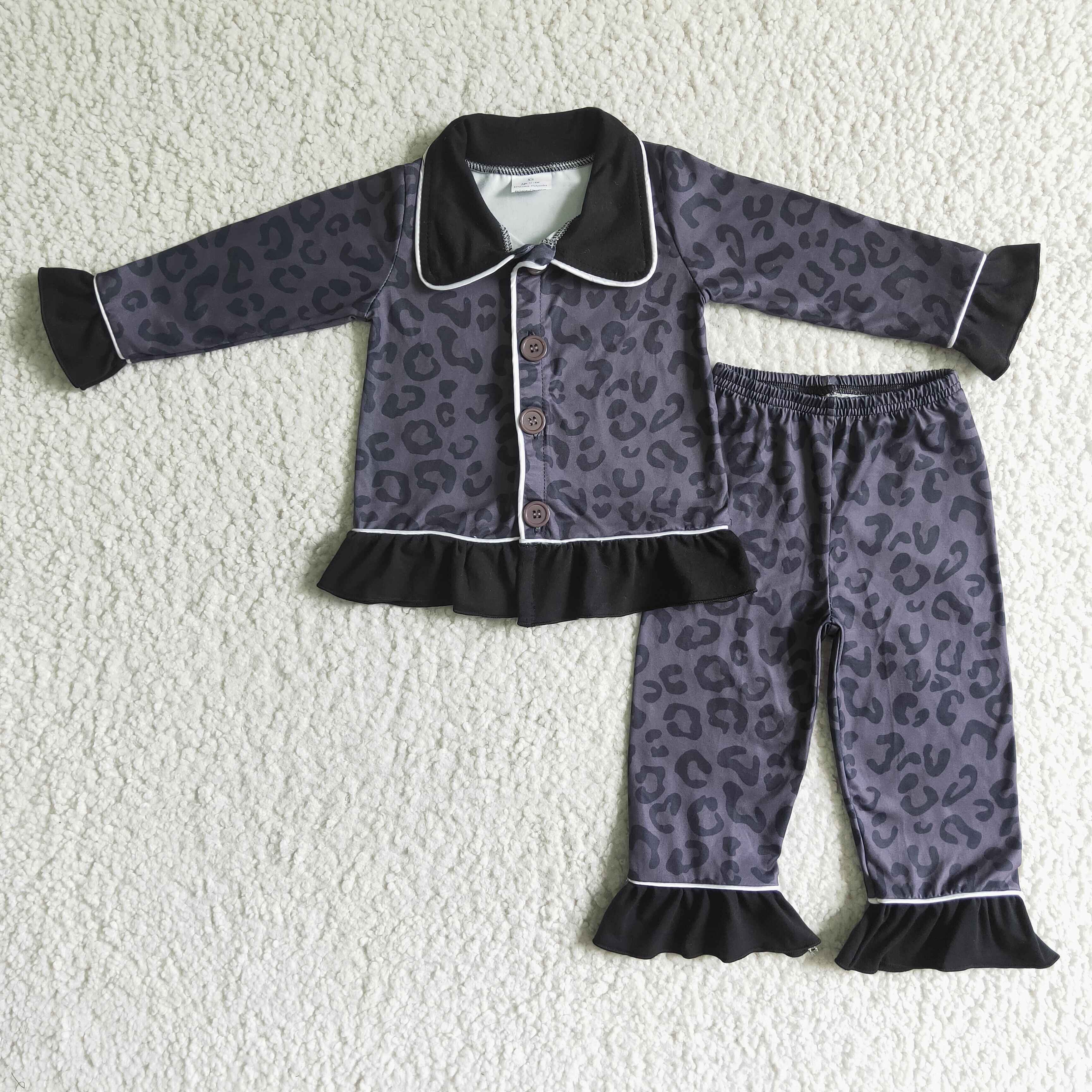 Black leopard print baby girls boutique pajamas - Image 2
