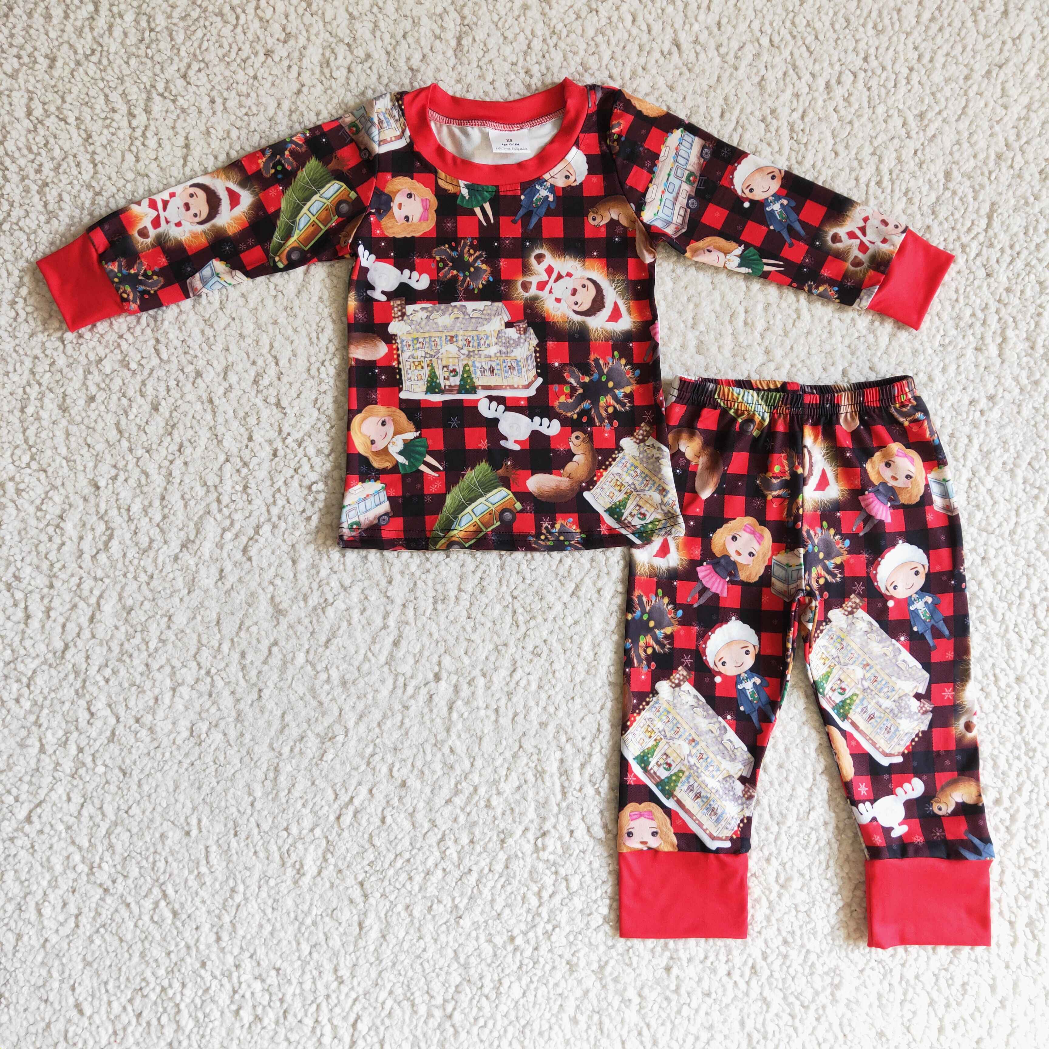 Black red plaid kids boy Christmas pajamas - Image 2