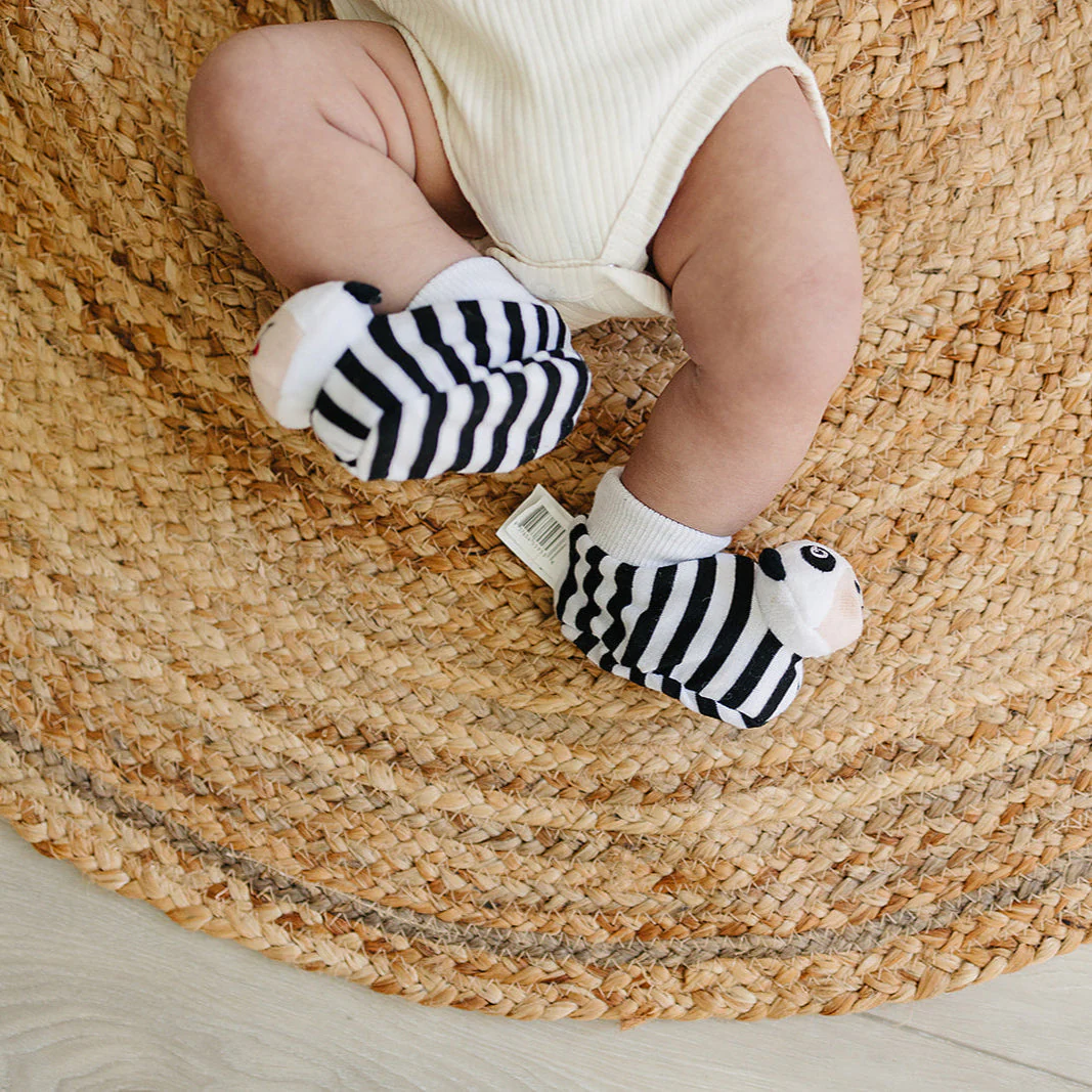 Black & White Pair of Panda Baby Booties with Rattle - Image 4