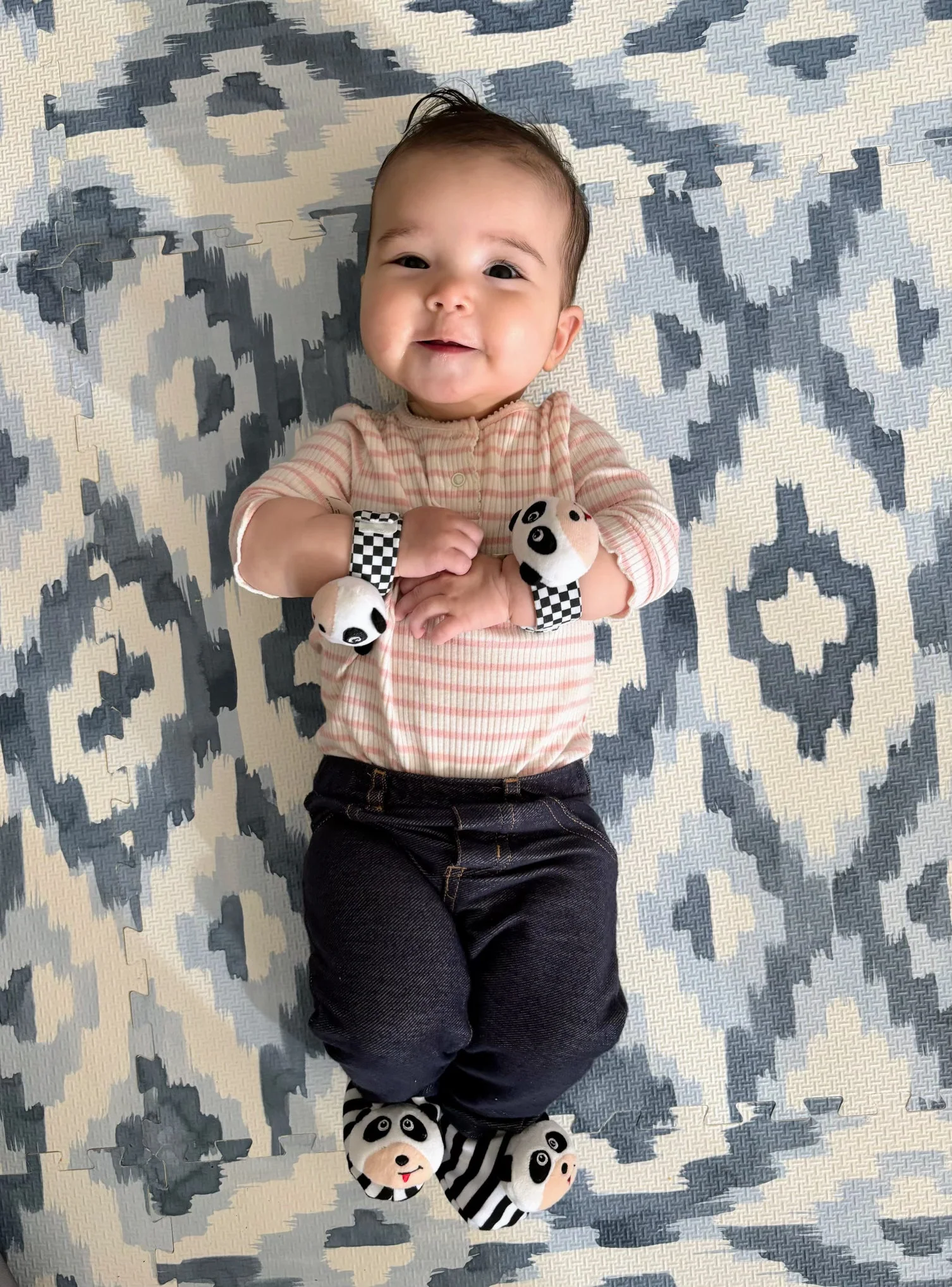 Black & White Pair of Panda Baby Booties with Rattle - Image 5