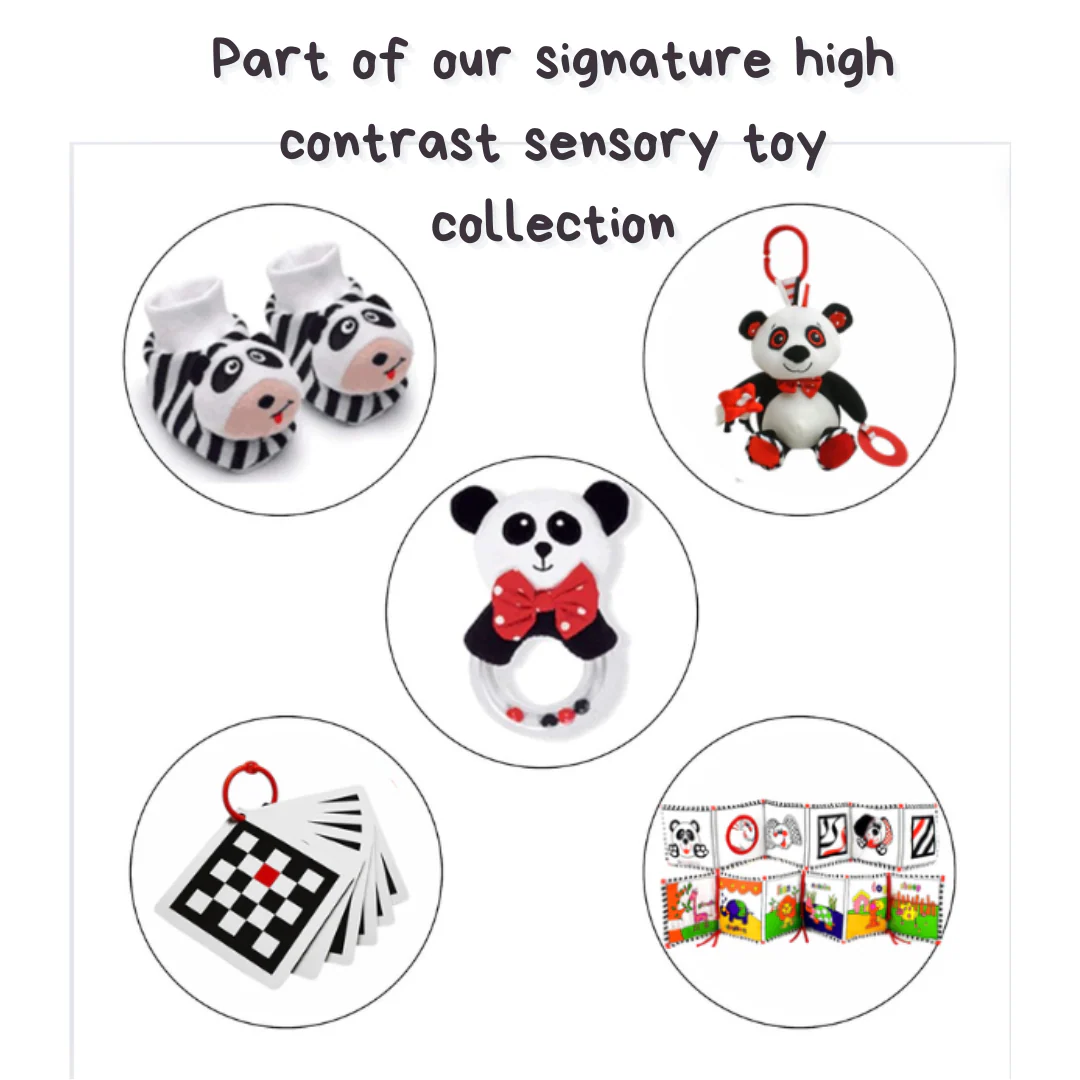 Black & White Pair of Panda Baby Booties with Rattle - Image 9