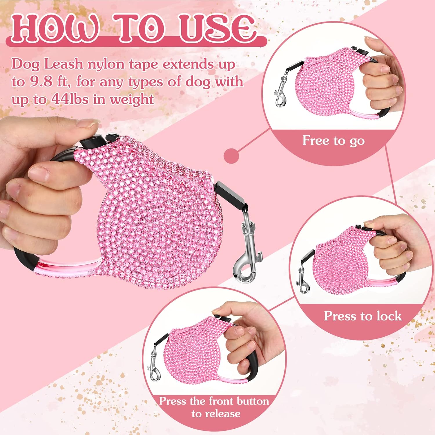 Bling Retractable Dog Leash – 9.8feet Crystal Design - Image 3