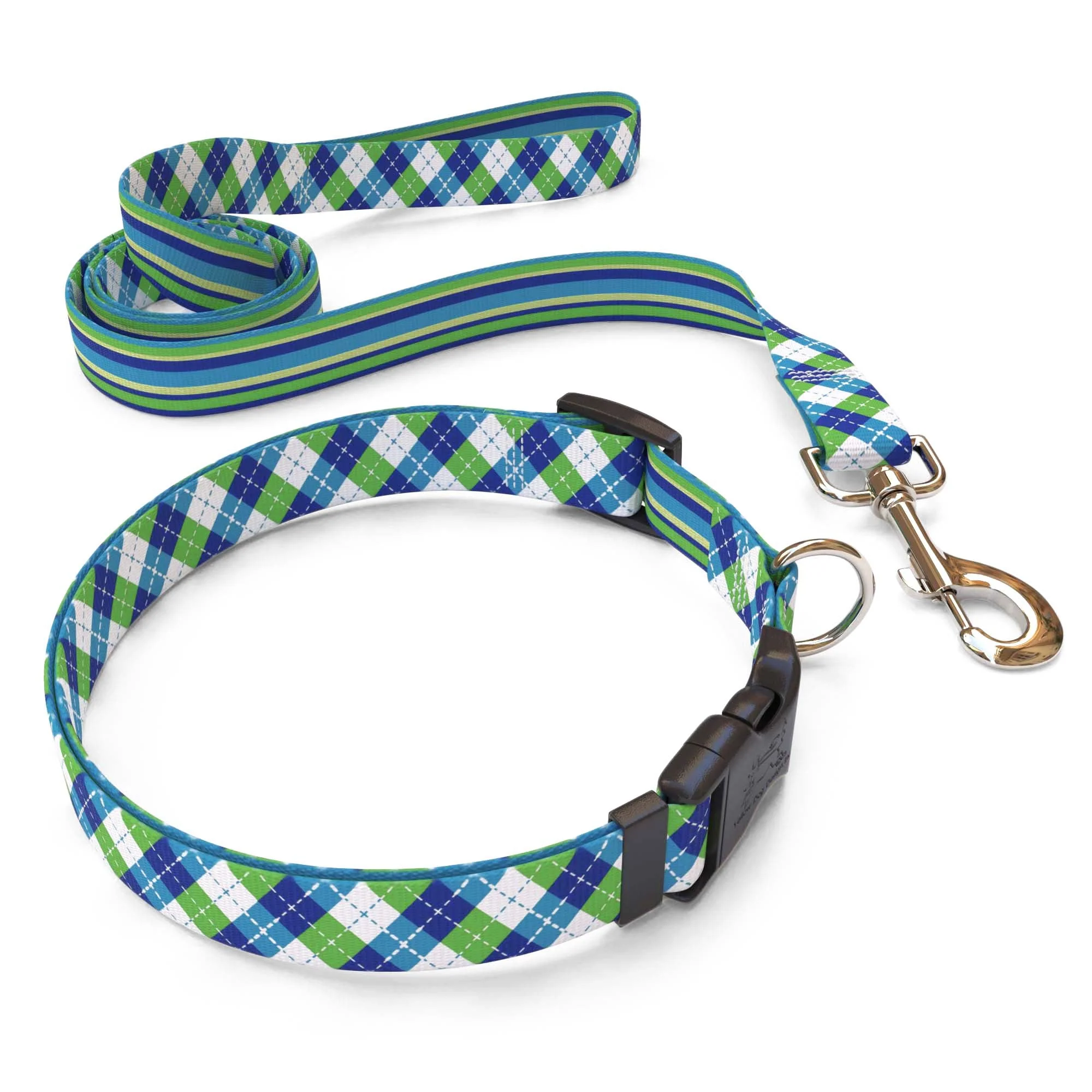 Blue and Green Argyle Dog Collar - Image 3