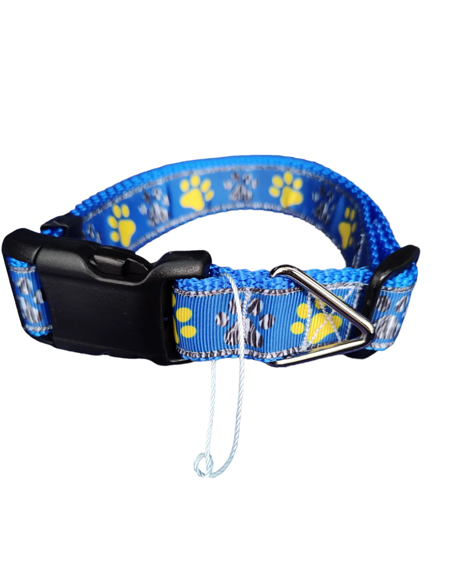 Blue And Yellow Paw Prints Blue Nylon Dog Collar MD, LG, XL, Leash - Image 2