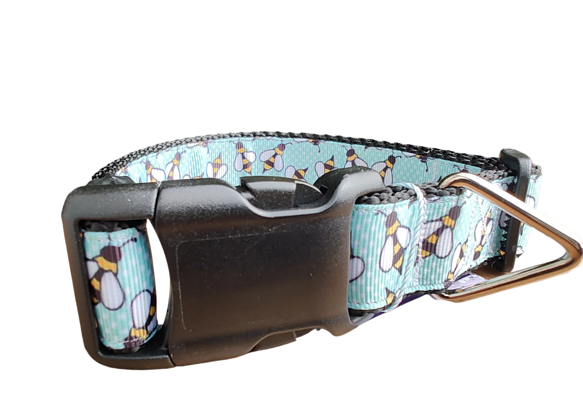 Blue Bees Black Nylon Dog Collar MD, LG, XL, Leash - Image 2