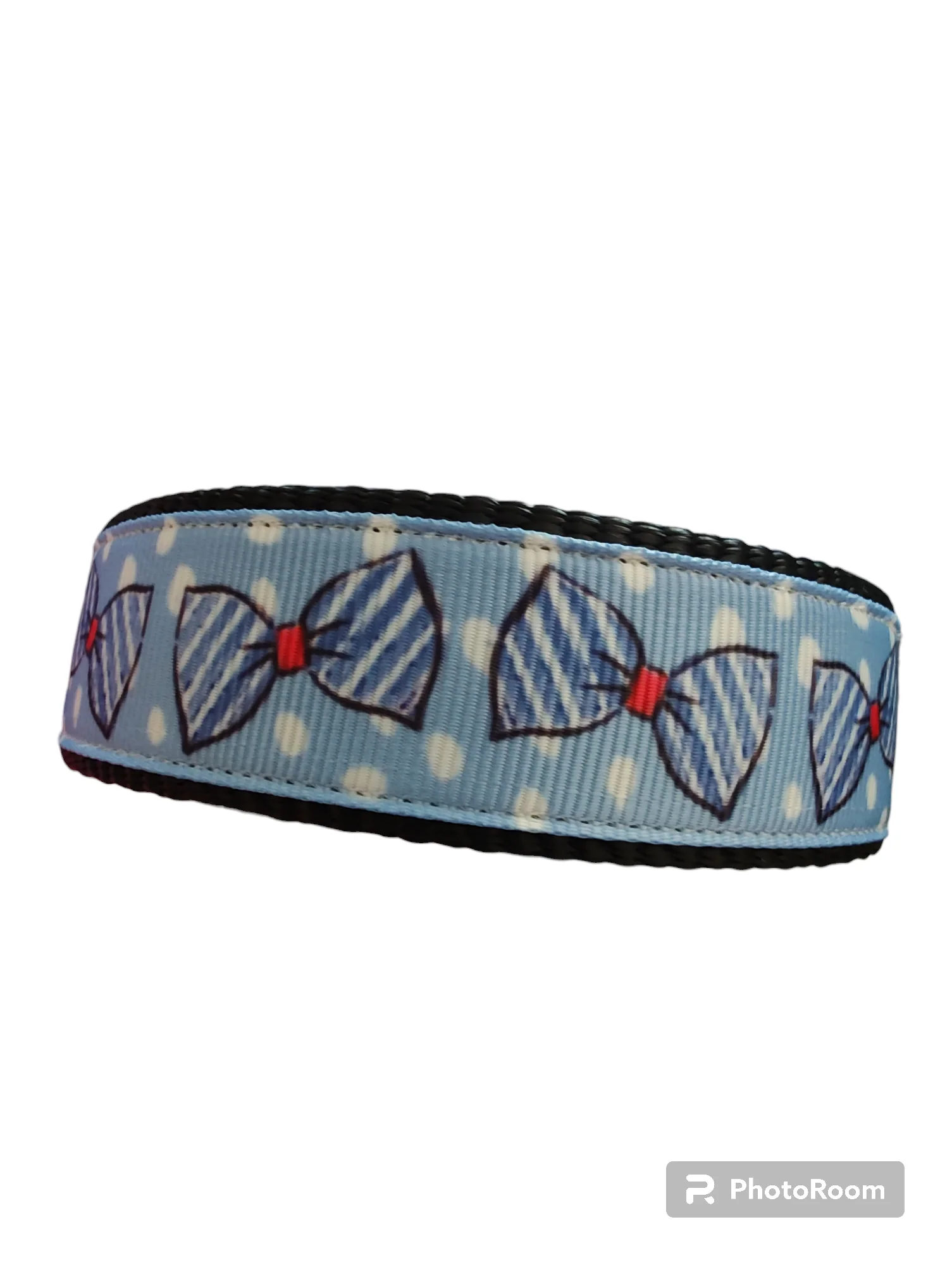 Blue Bow Ties Black Nylon Dog Collar MD, LG, XL, Leash - Image 4