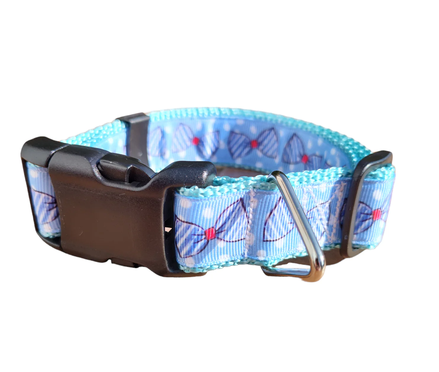 Blue Bow Ties Light Blue Nylon Dog Collar MD, LG, XL, Leash, Martingale - Image 2