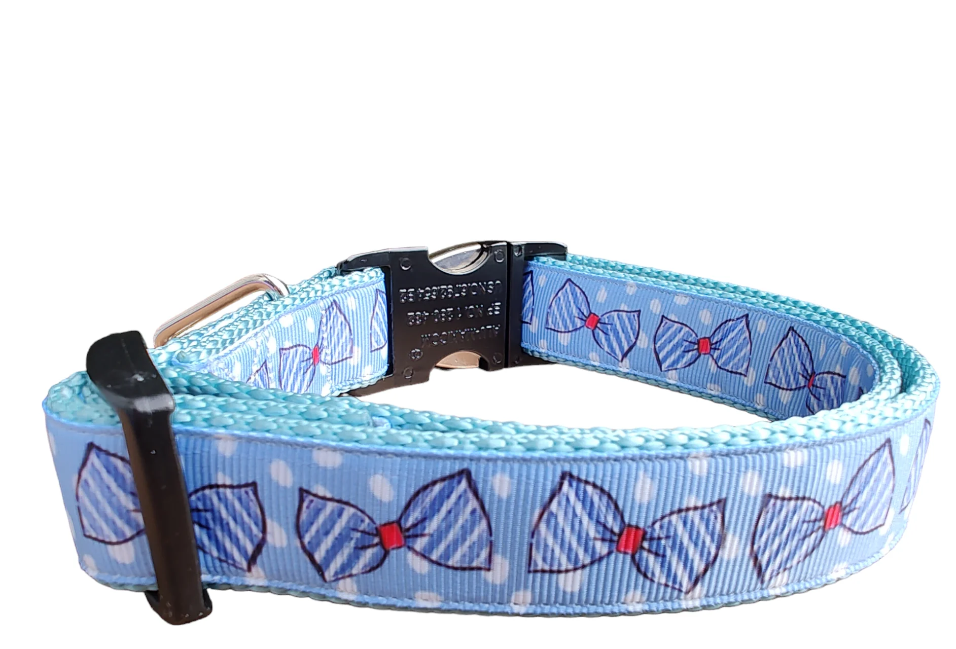 Blue Bow Ties Light Blue Nylon Dog Collar MD, LG, XL, Leash, Martingale - Image 4