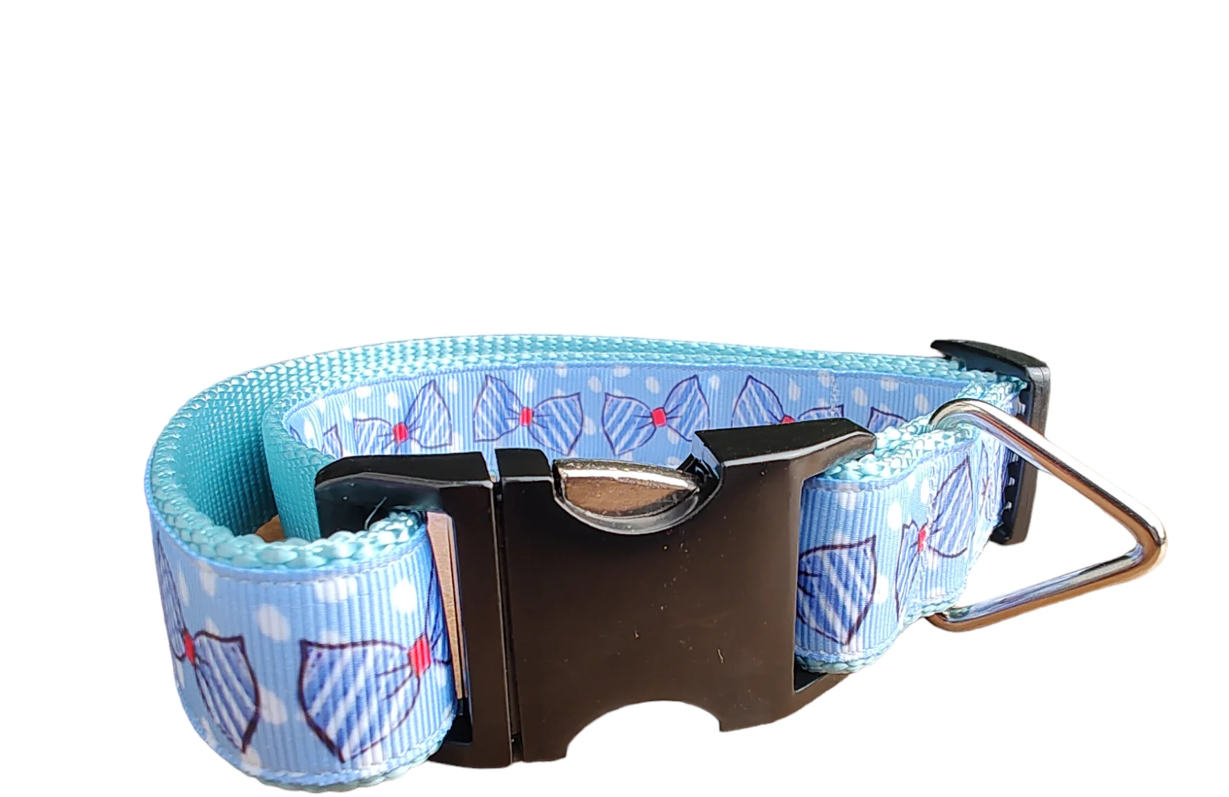 Blue Bow Ties Light Blue Nylon Dog Collar MD, LG, XL, Leash, Martingale - Image 5