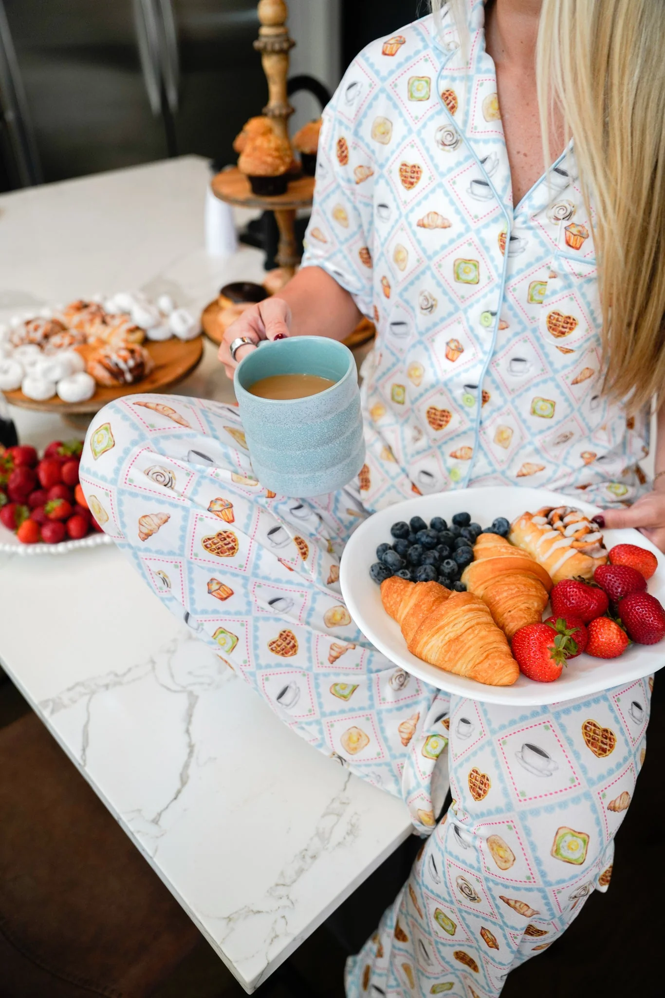Blue Breakfast - Short Sleeve + Pant Pajama Set - Image 10