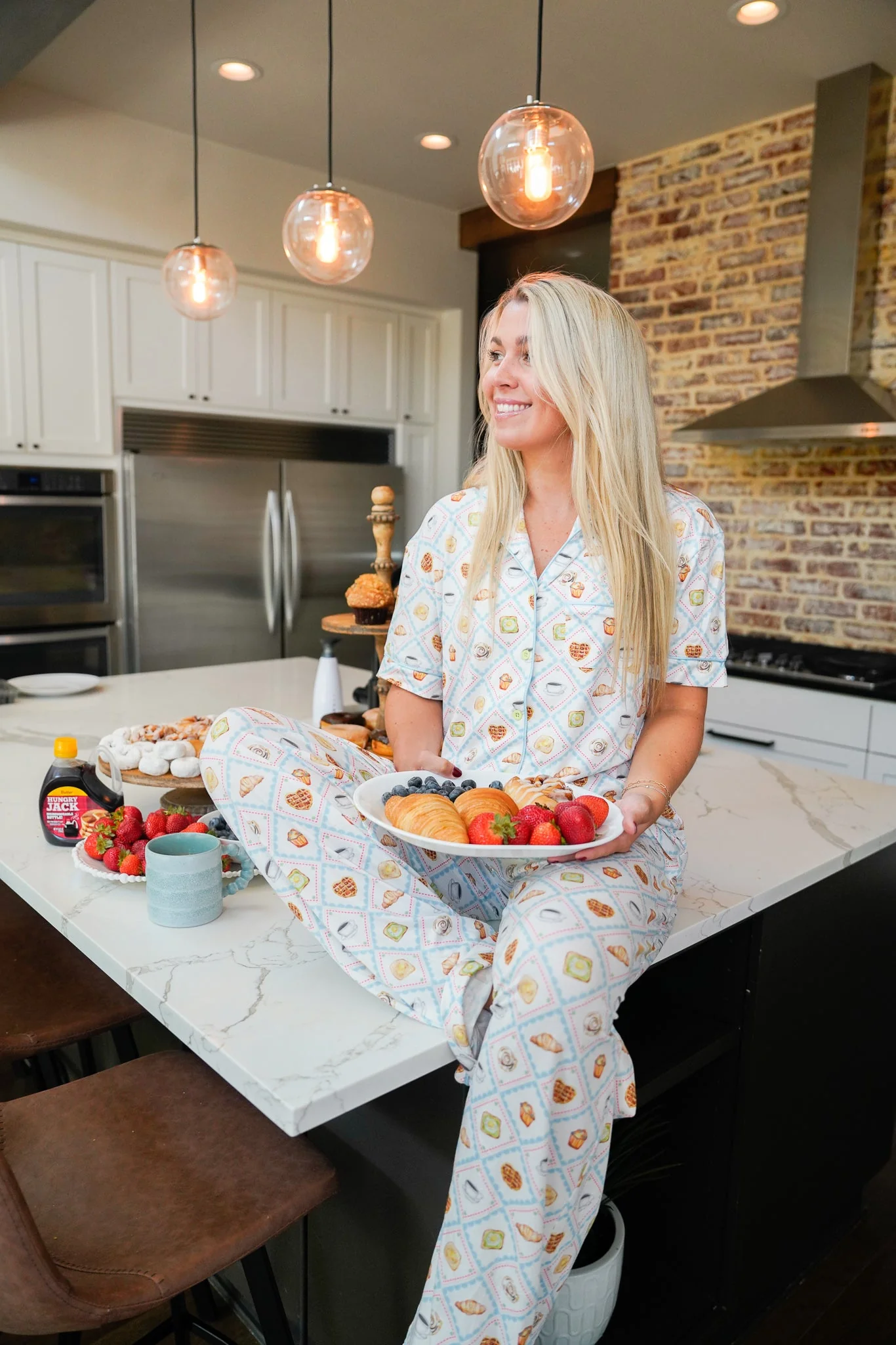Blue Breakfast - Short Sleeve + Pant Pajama Set - Image 2