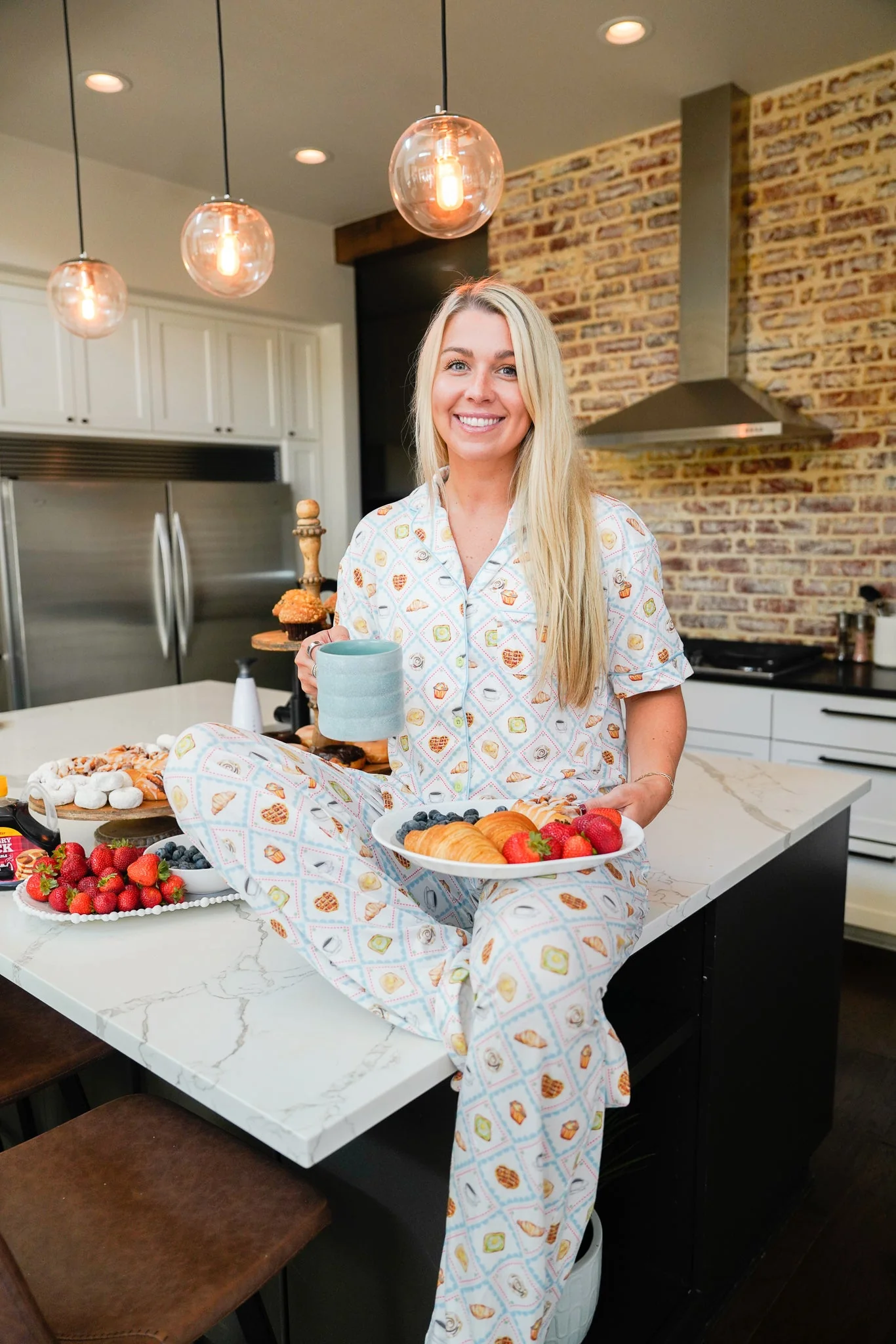 Blue Breakfast - Short Sleeve + Pant Pajama Set - Image 4