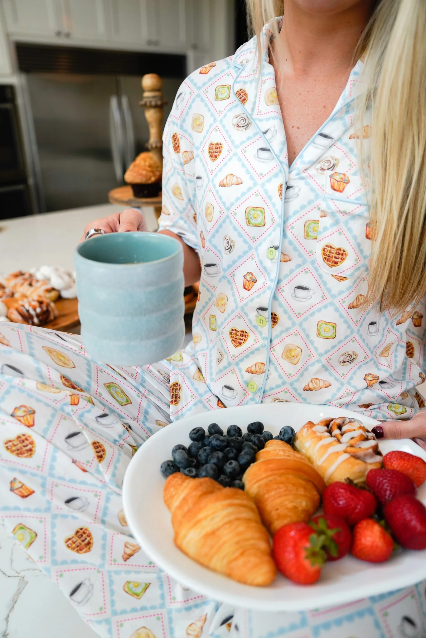 Blue Breakfast - Short Sleeve + Pant Pajama Set - Image 5