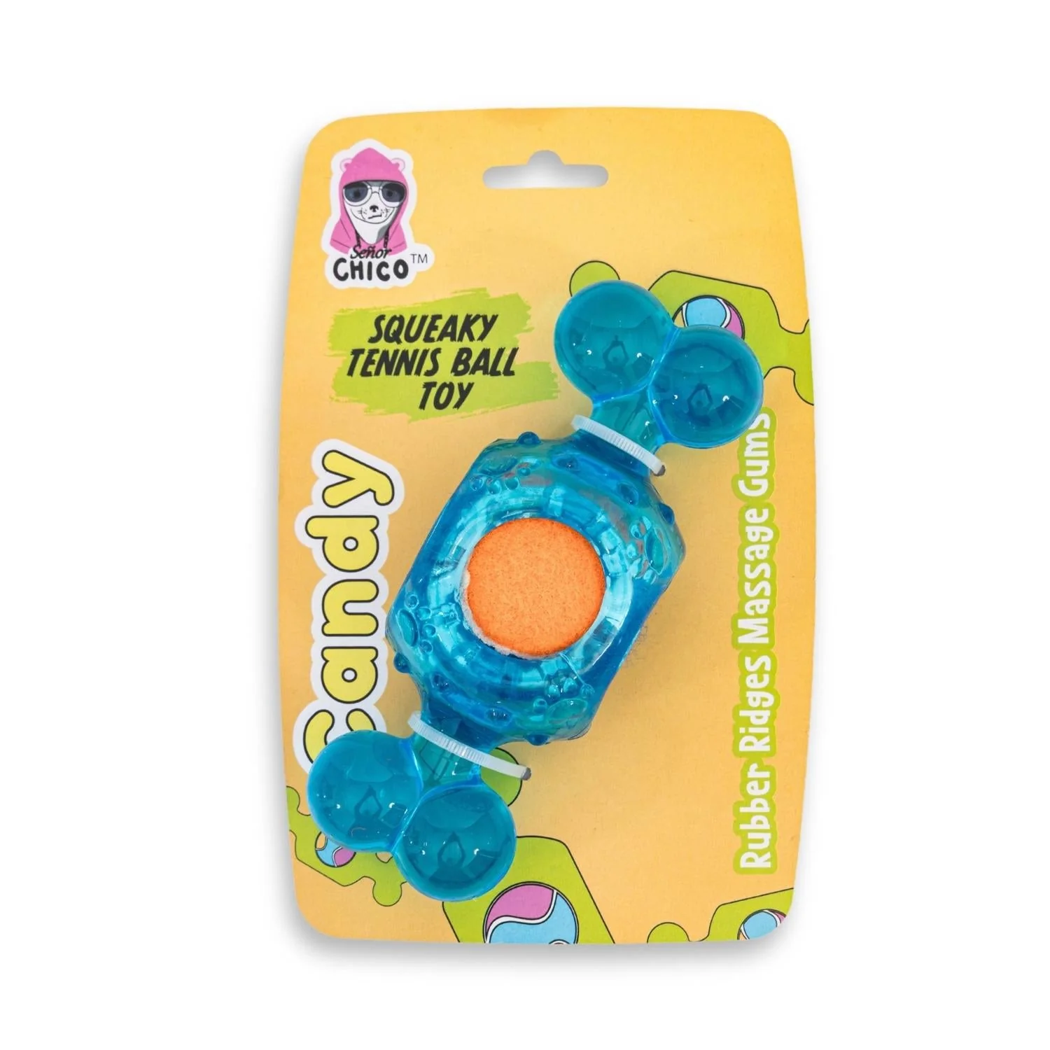 Blue Candy-Inspired Squeaky Tennis Ball Dog Chew Toy – TPR, Durable & Promotes Dental Health - Image 5