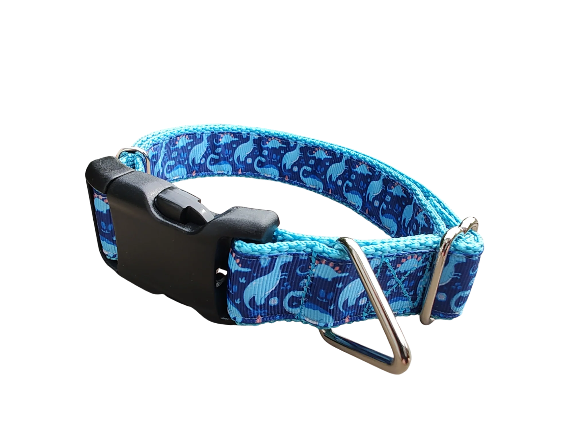 Blue Dinosaur Nylon Dog Collar - Image 2
