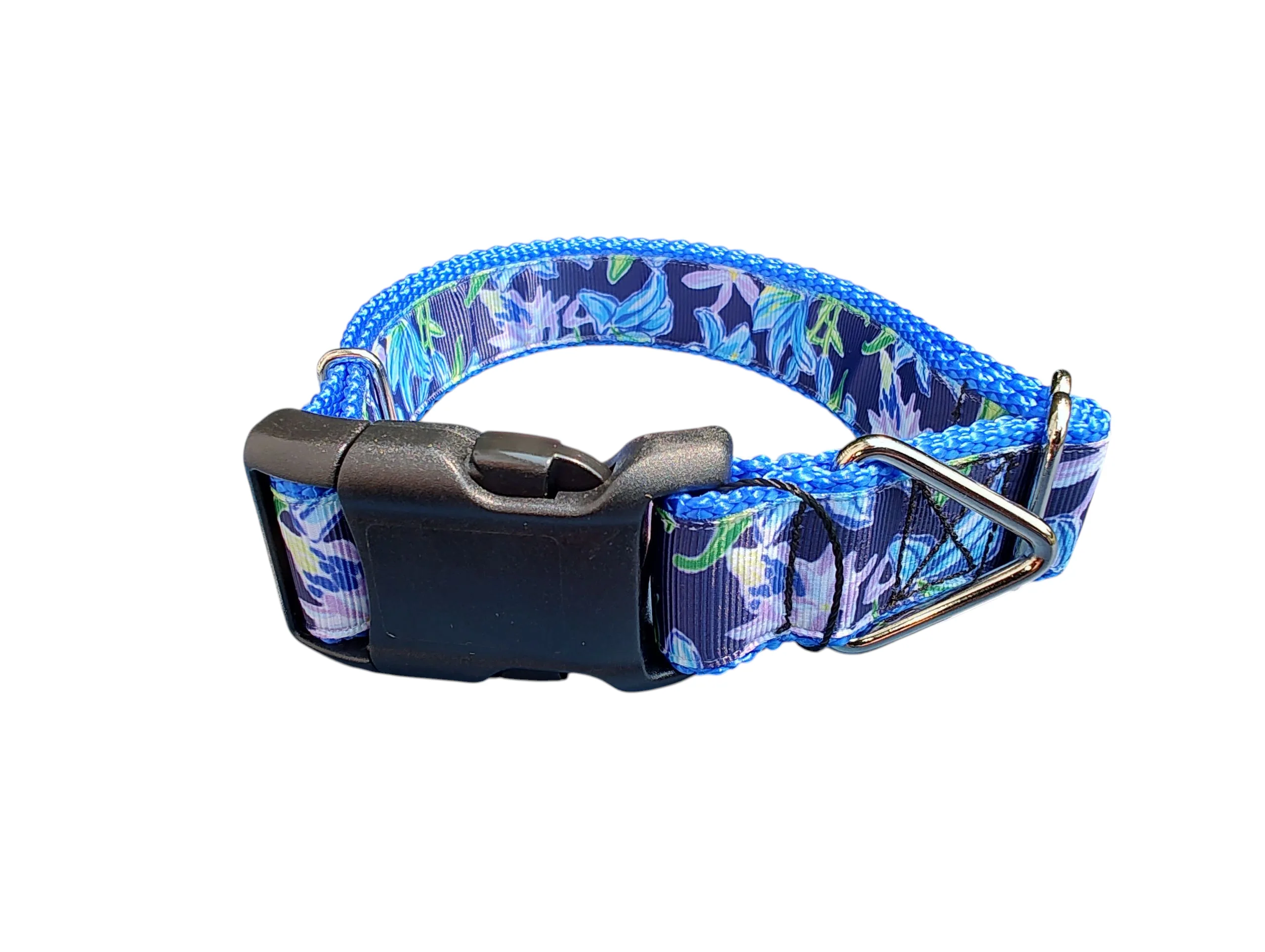 Blue Floral Nylon Dog Collar - Image 2