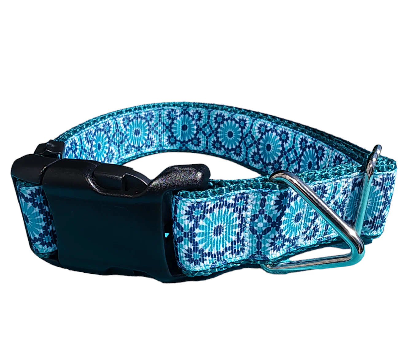 Blue Geometric Green Nylon Dog Collar MD, LG, XL, Leash - Image 2