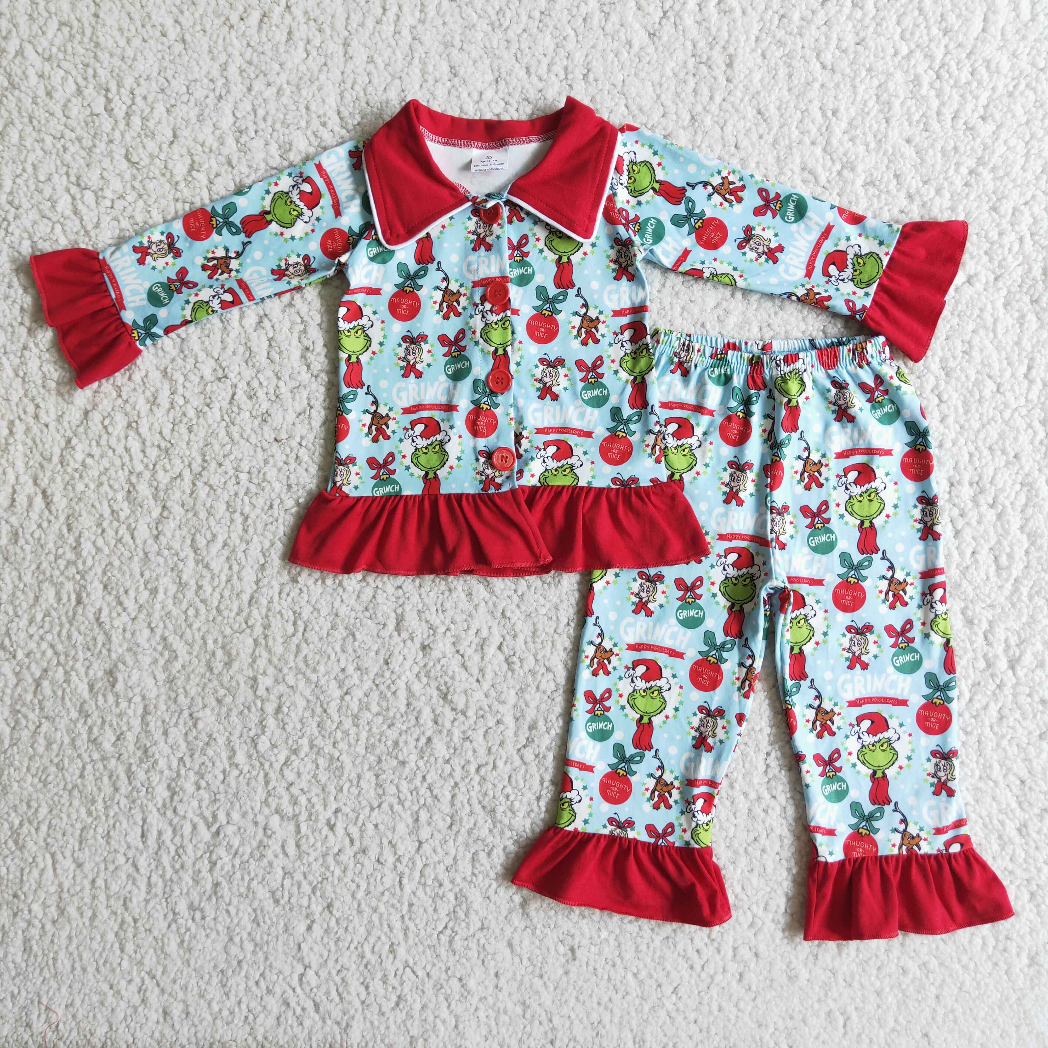 Blue green face print long sleeve Chrismtas pajamas - Image 2