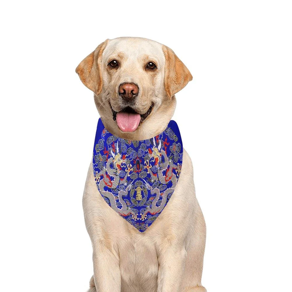 Blue Imperial Dragon Double-Sided Pet Bandana - Image 4