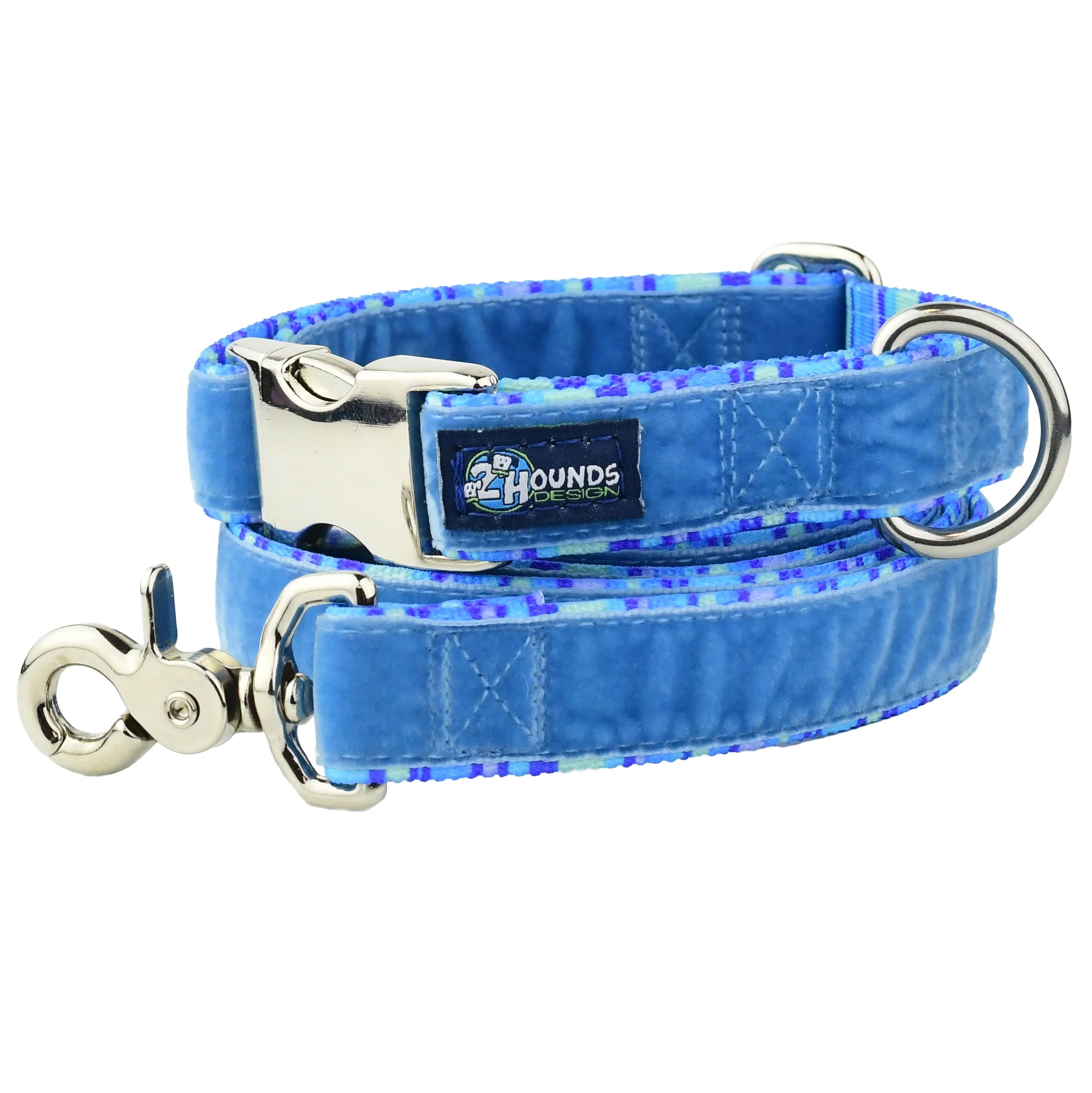 Blue Stripes Velvet Essential Dog Collar (1″ Only) - Image 2
