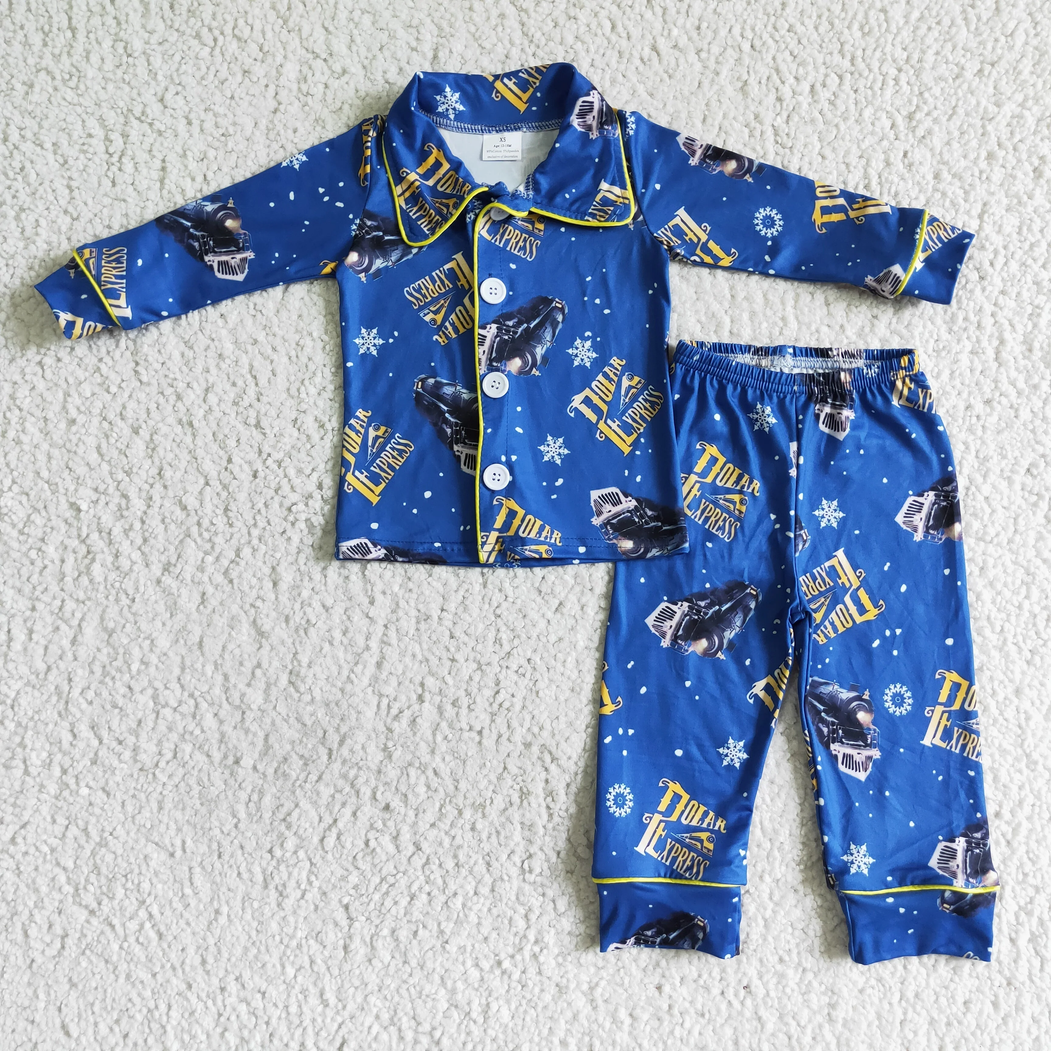 Blue train long sleeve boy pajamas - Image 2