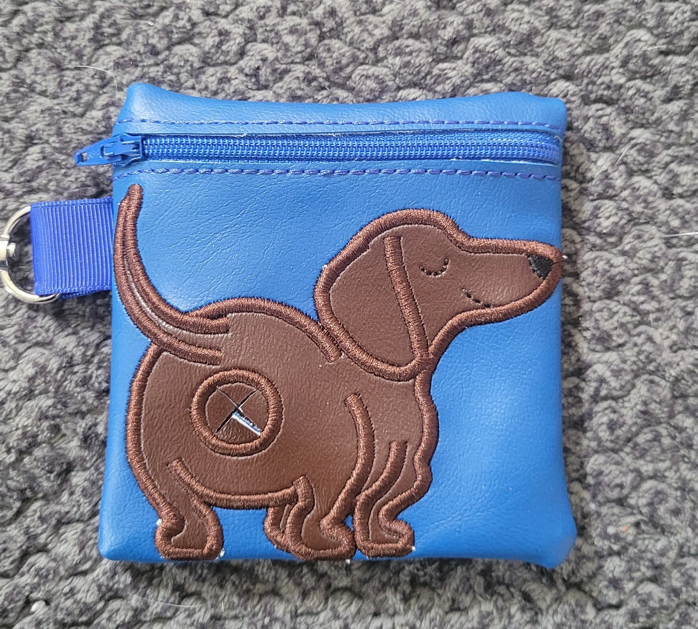 Blue Vinyl Poop Bag Holder, Dachshund Dog Butt Embroidery, Dog Walker Gift - Image 4