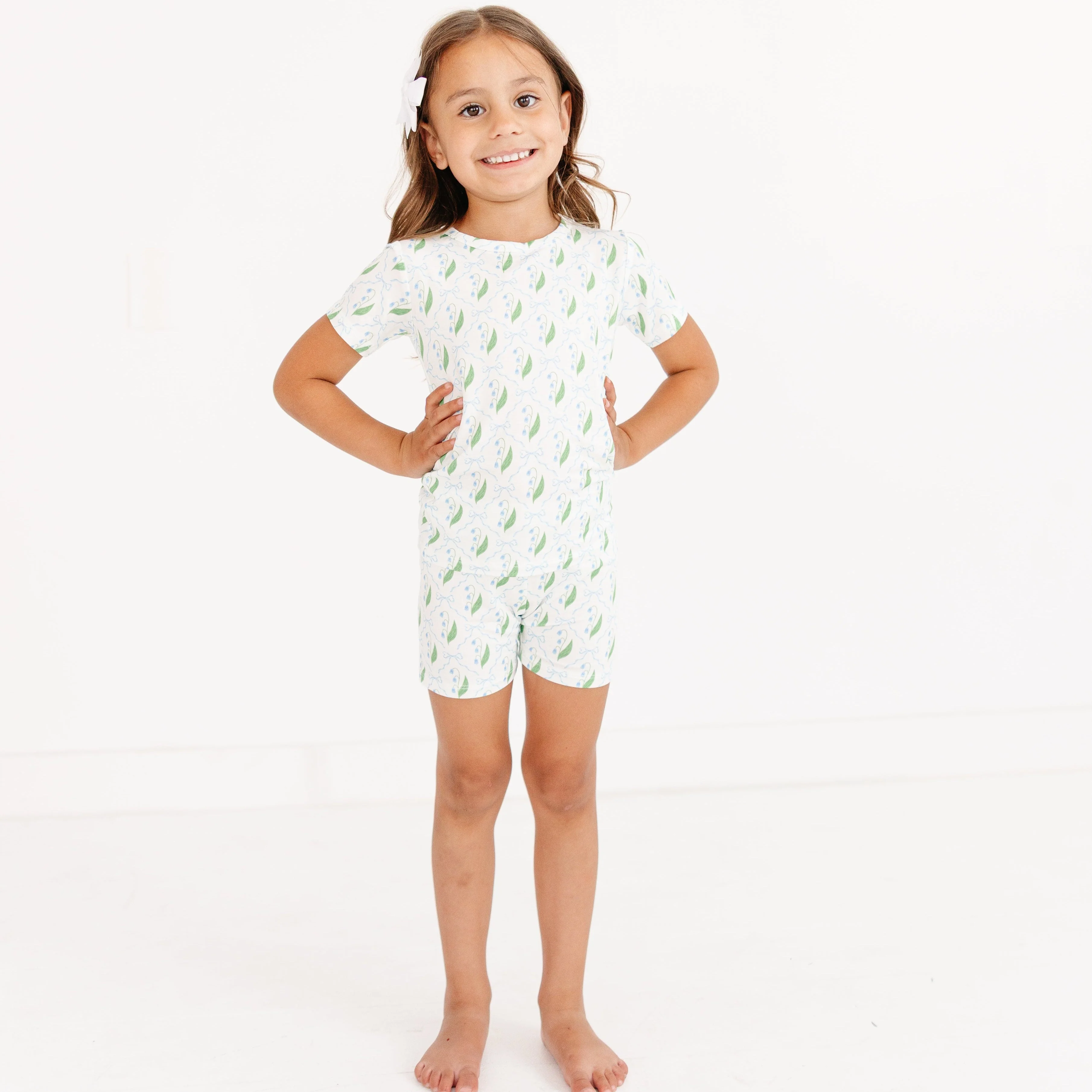 Bluebell Bows Short Sleeve & Shorts Bamboo Toddler Pajama Set - Image 3
