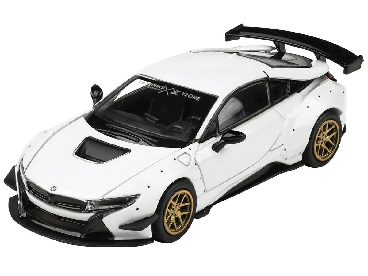 BMW i8 Liberty Walk White with Gold Wheels 1/64 Diecast Model Car by Paragon Models - Image 3