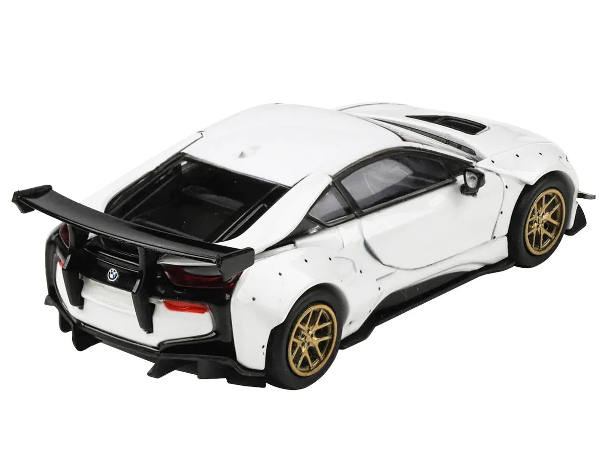 BMW i8 Liberty Walk White with Gold Wheels 1/64 Diecast Model Car by Paragon Models - Image 4