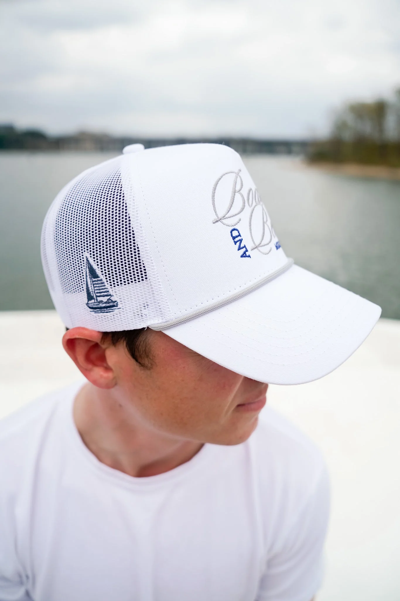 Boats & Beers - White Vintage Trucker Hat - Image 3