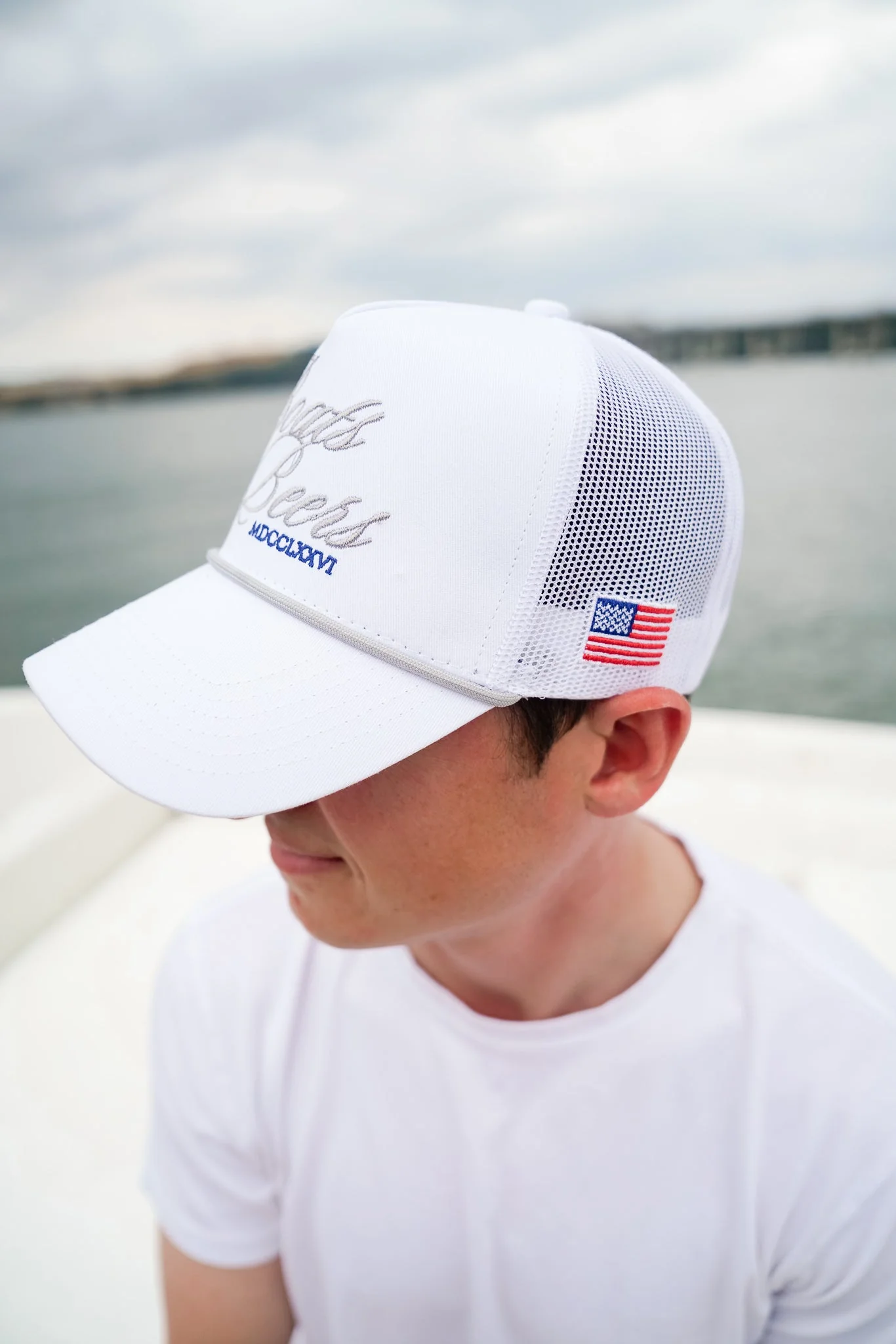 Boats & Beers - White Vintage Trucker Hat - Image 5