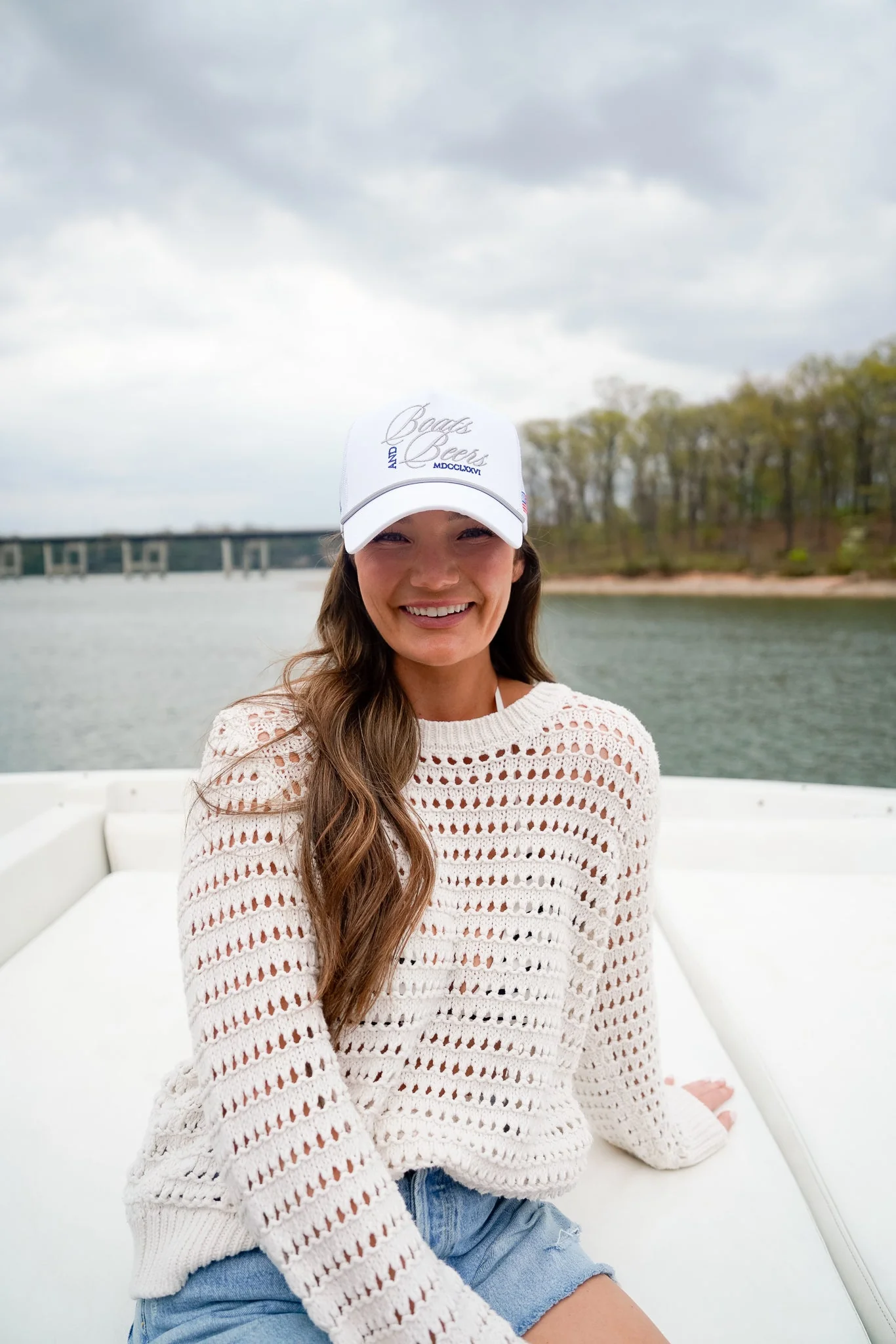 Boats & Beers - White Vintage Trucker Hat - Image 6