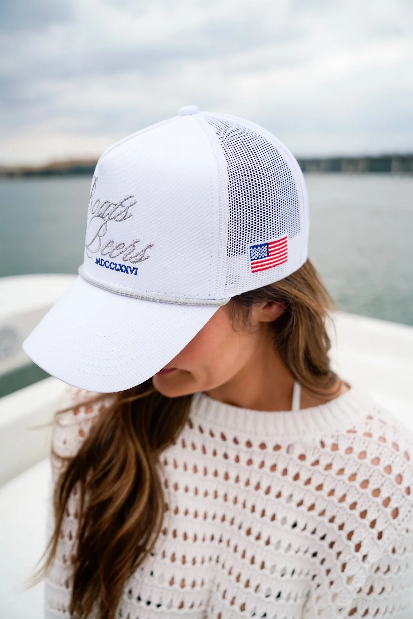 Boats & Beers - White Vintage Trucker Hat - Image 7
