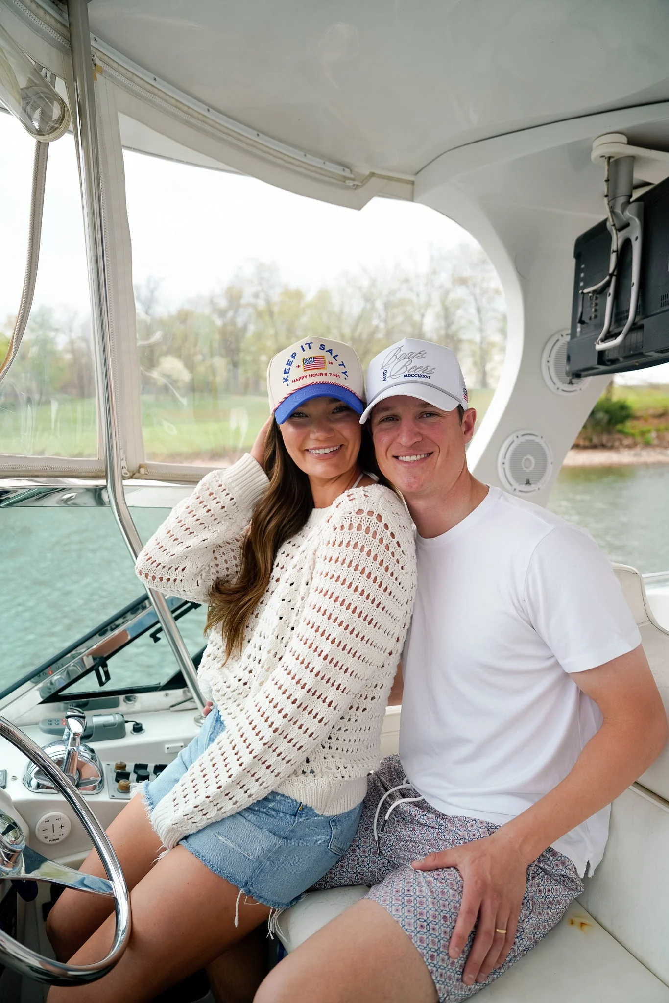 Boats & Beers - White Vintage Trucker Hat - Image 8