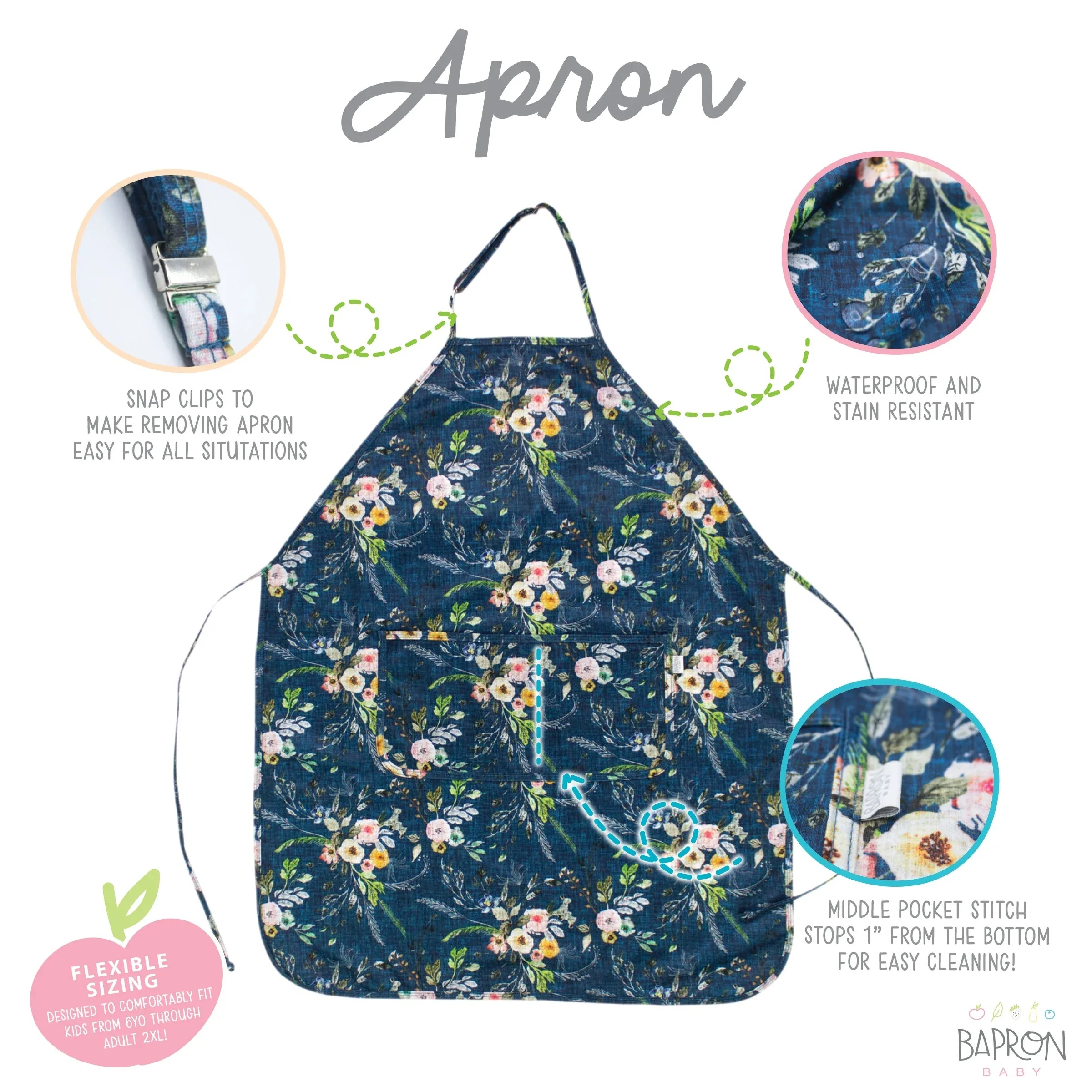 Boho Floral Apron - fits sizes youth small through adult 2XL - Image 2