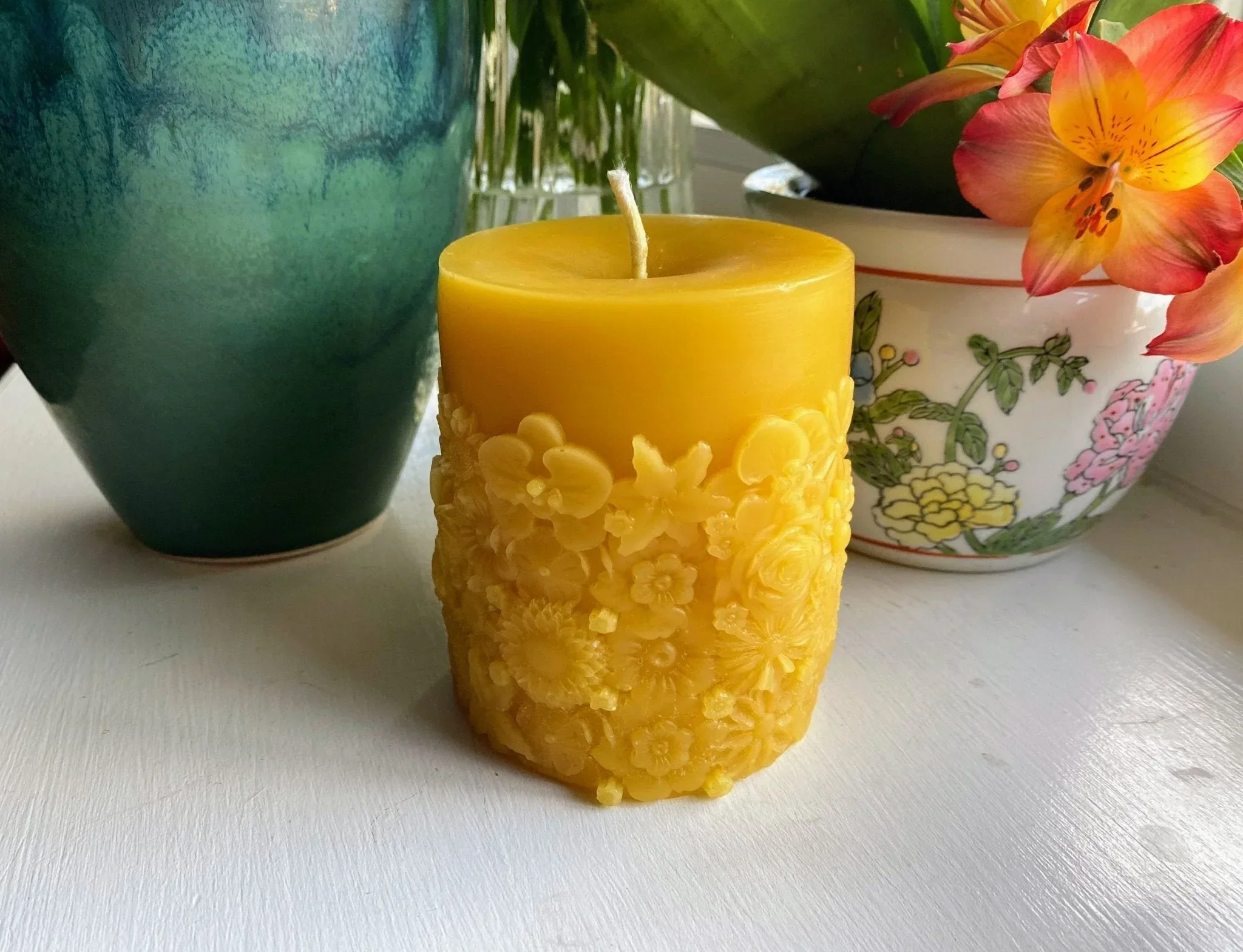 Boho Flower Garden Beeswax Pillar Candle - Image 2