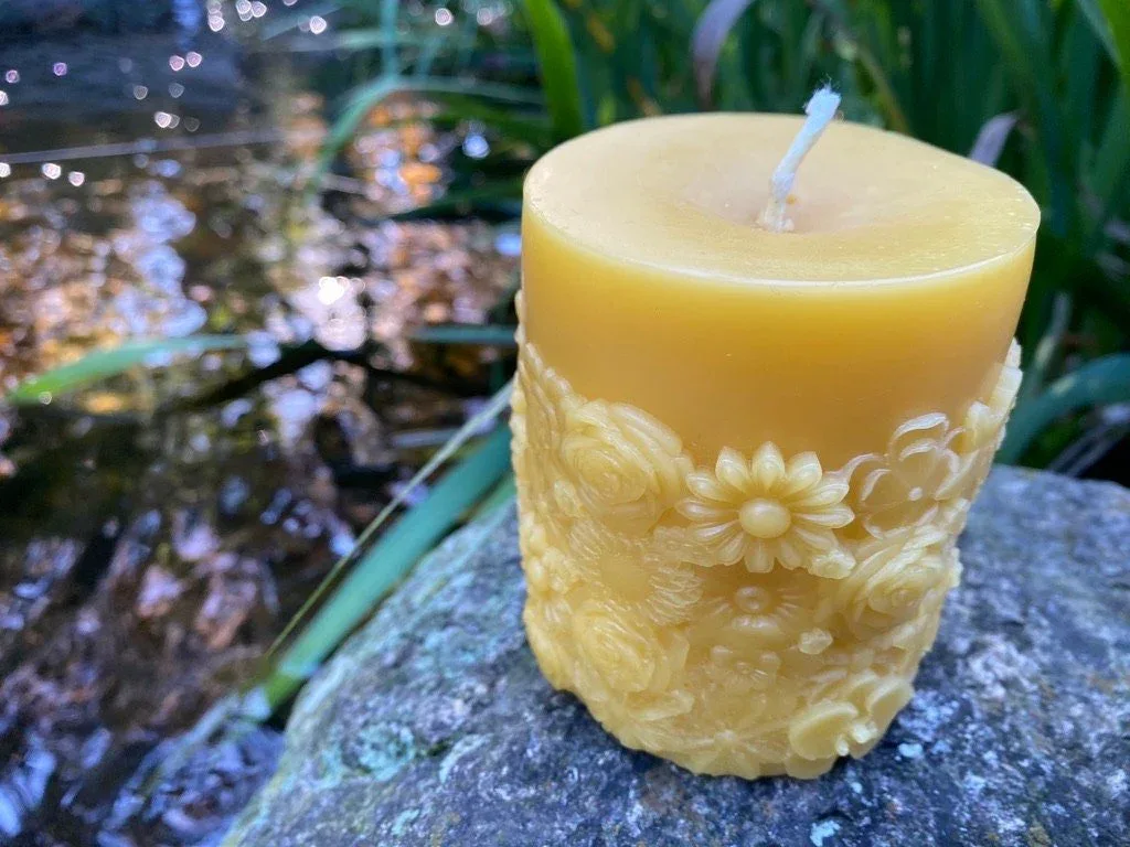 Boho Flower Garden Beeswax Pillar Candle - Image 3