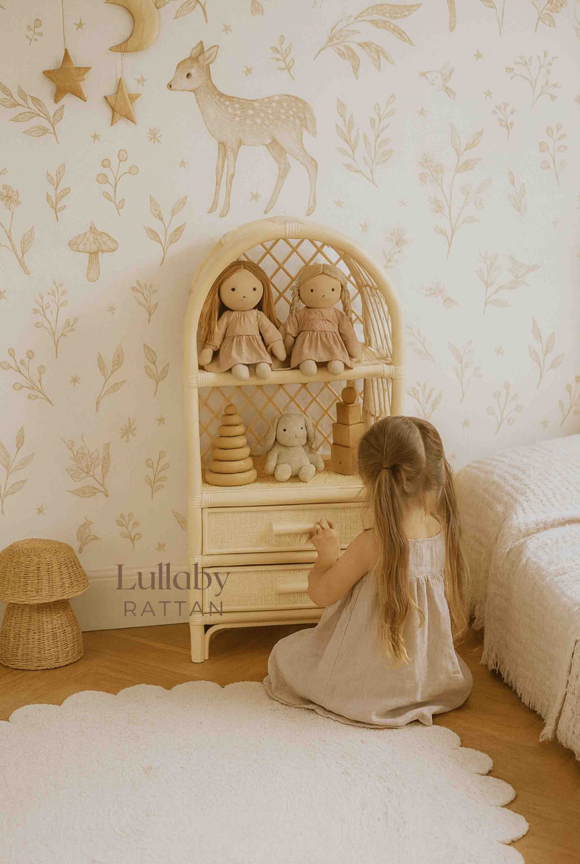 Boho Rattan Kids Bookshelf & Toy Storage | Montessori Doll Shelf – Eco-Friendly Nursery & Playroom Furniture - Image 3