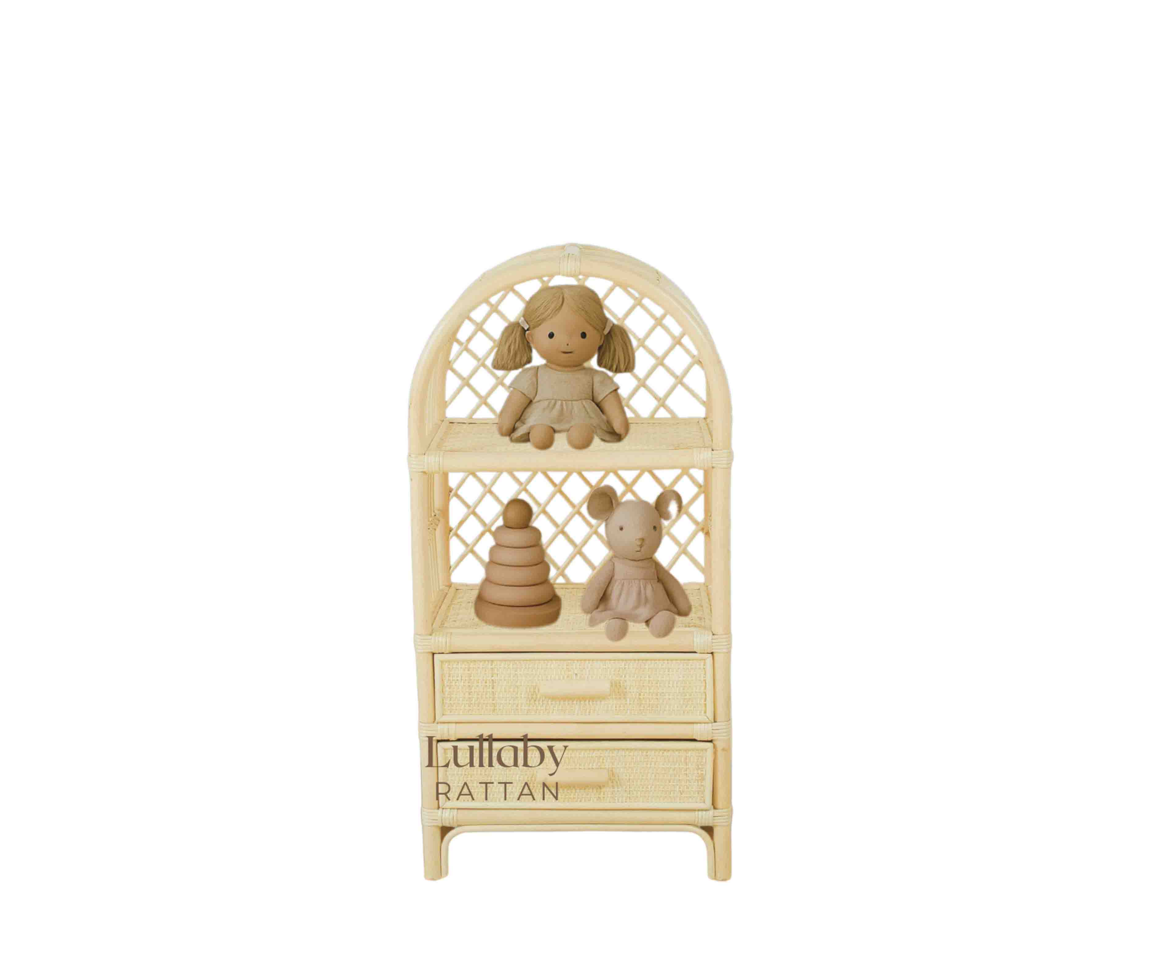 Boho Rattan Kids Bookshelf & Toy Storage | Montessori Doll Shelf – Eco-Friendly Nursery & Playroom Furniture - Image 9