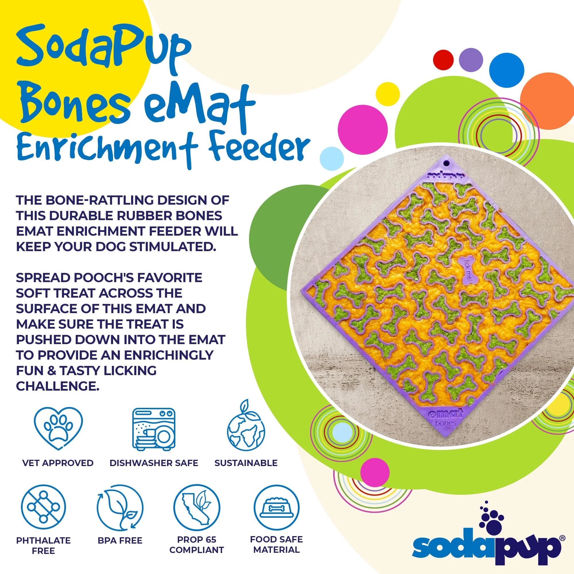Bones eMat - Enrichment Lick Mat for Dogs and Cats | eMat Enrichment Toy for Anxiety Relief | SodaPup - Image 3