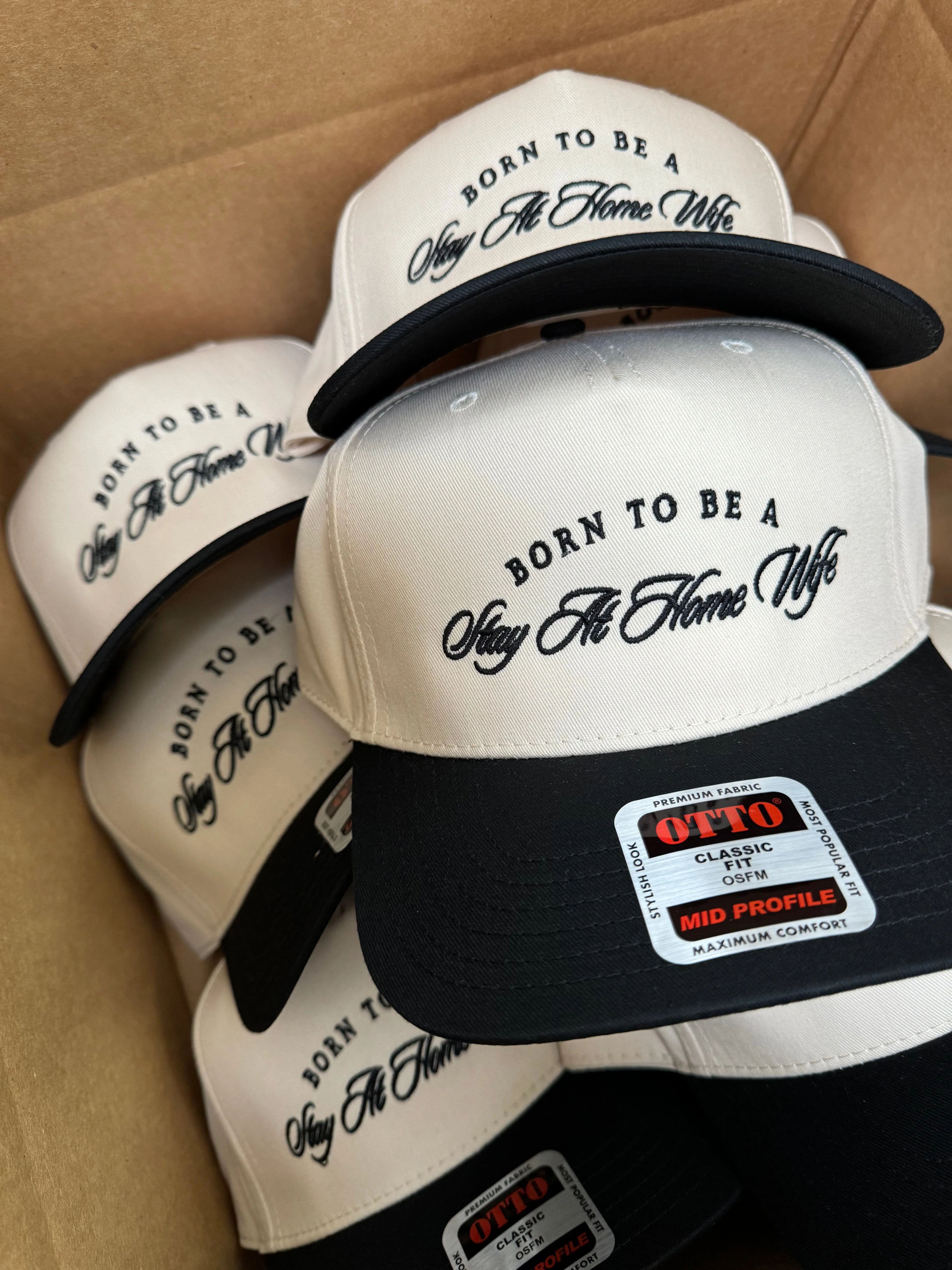 Born To Be A Stay At Home Wife - Black Vintage Trucker Hat - Image 4