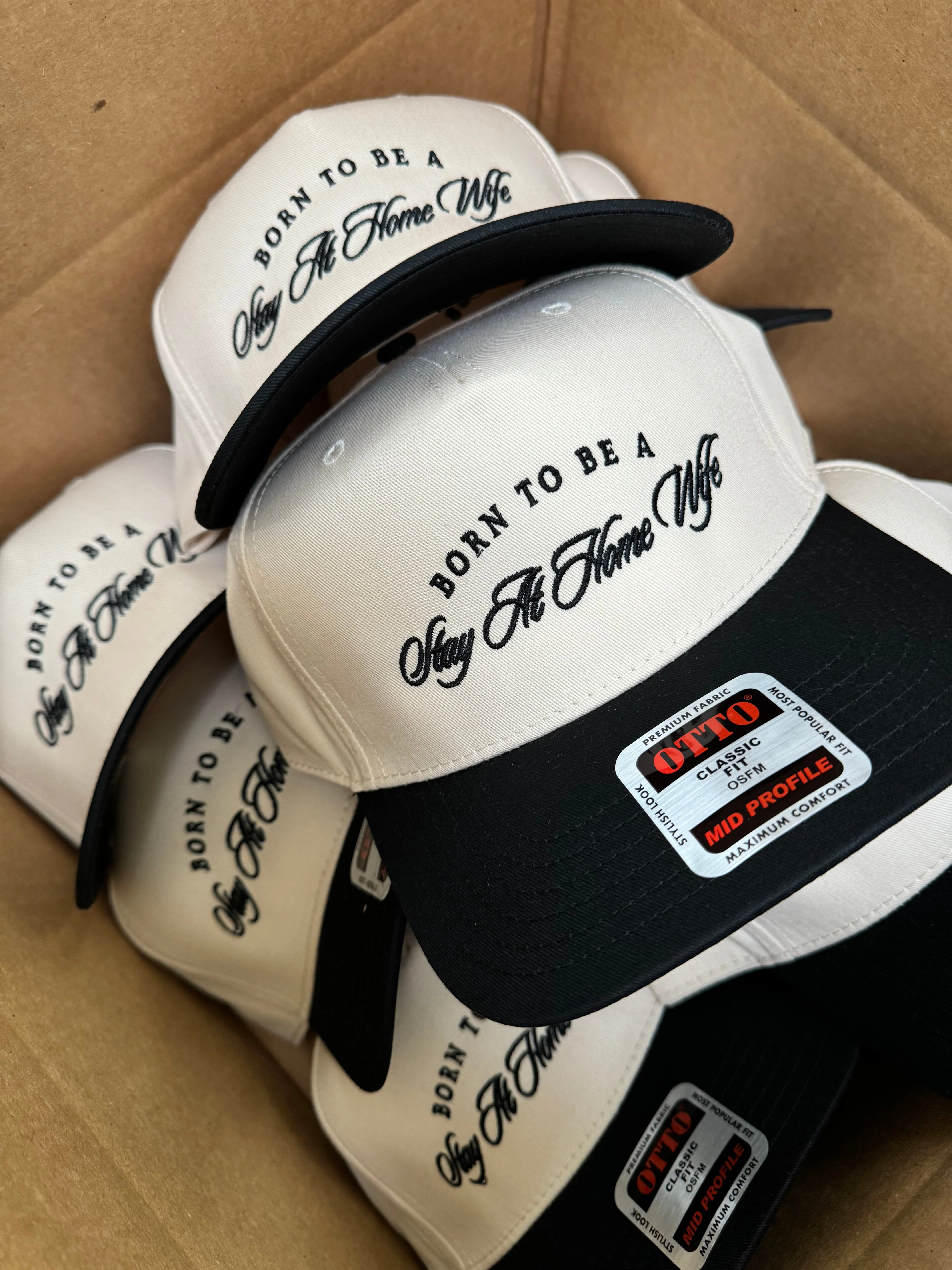 Born To Be A Stay At Home Wife - Black Vintage Trucker Hat - Image 5