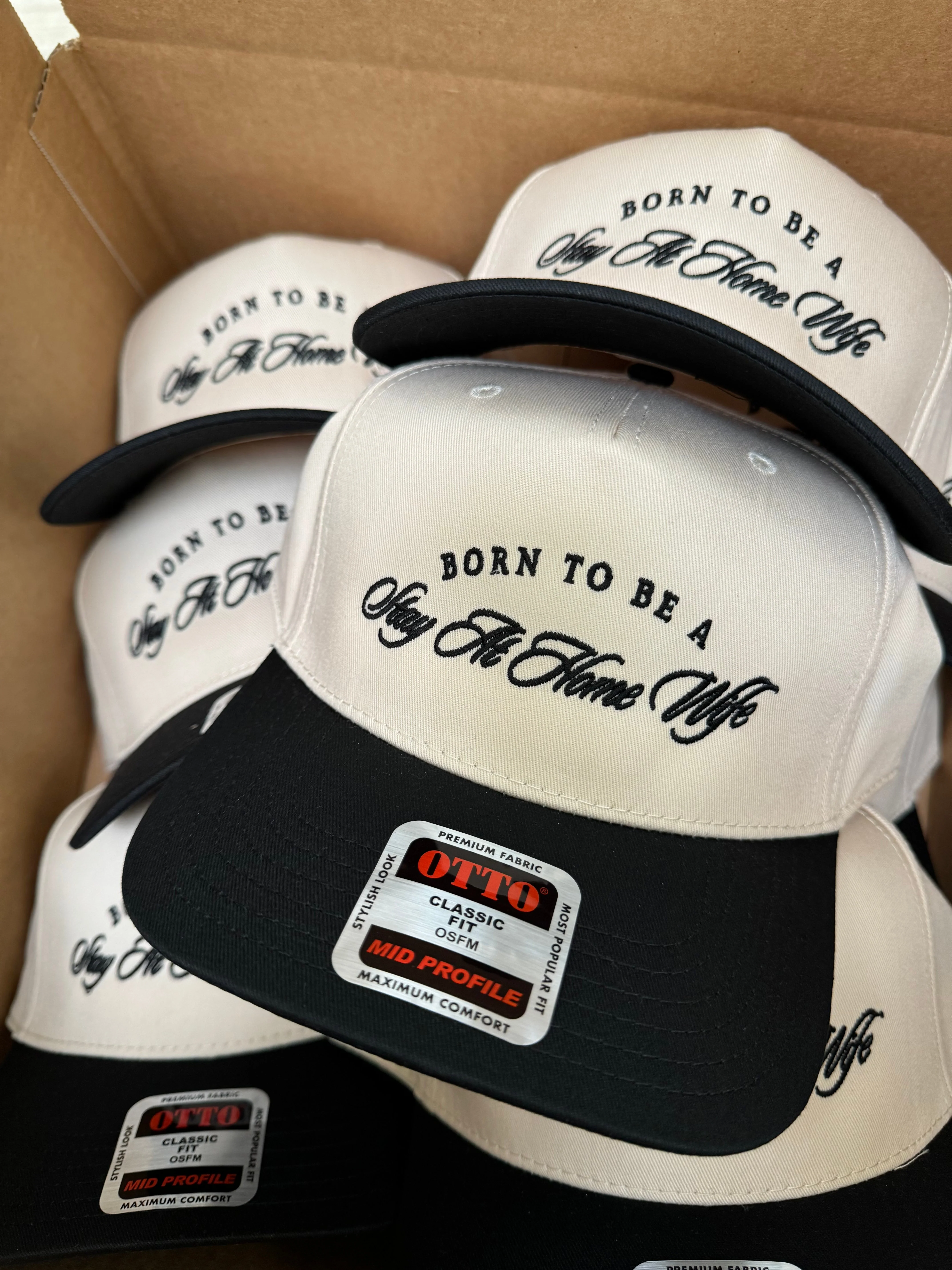Born To Be A Stay At Home Wife - Black Vintage Trucker Hat - Image 6
