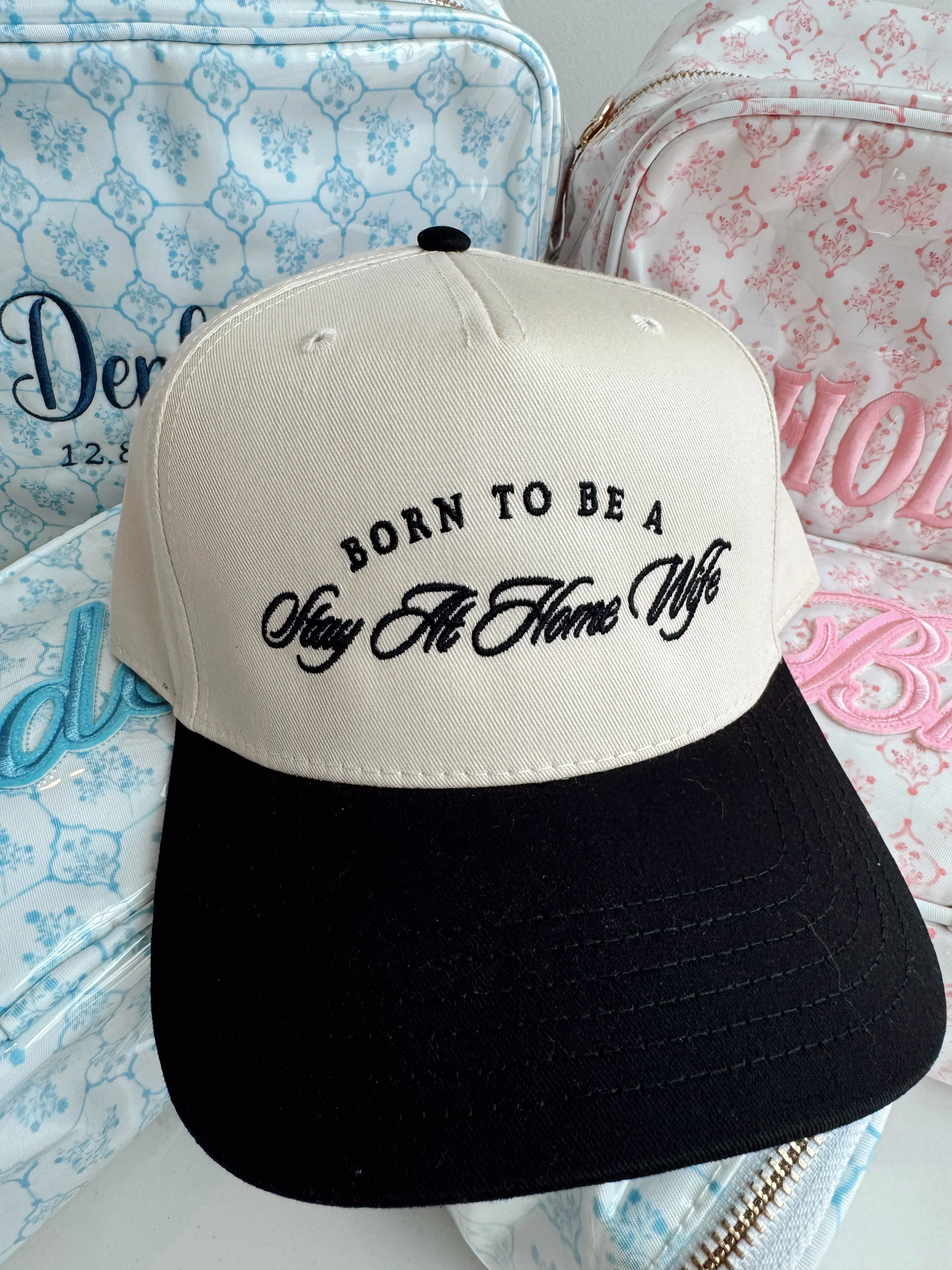 Born To Be A Stay At Home Wife - Black Vintage Trucker Hat - Image 7