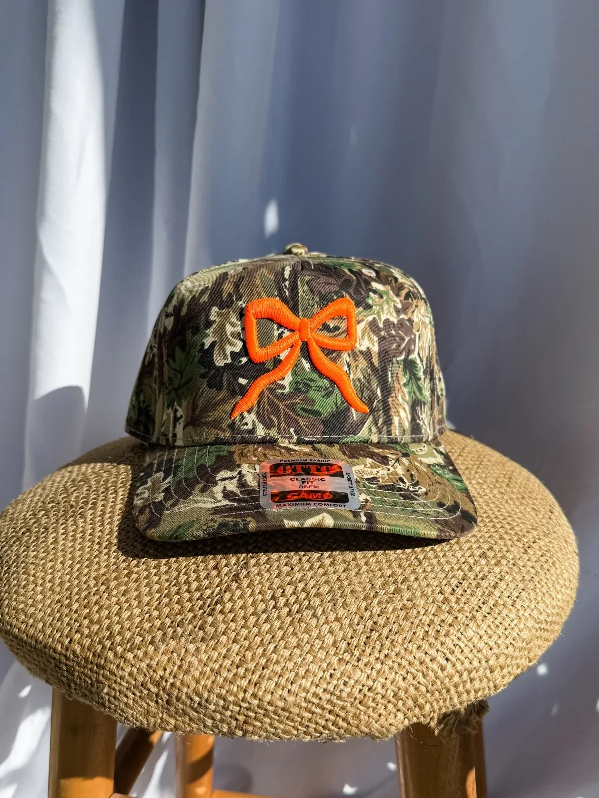 Bow Camo- Trucker Hat Bright Orange - Image 2