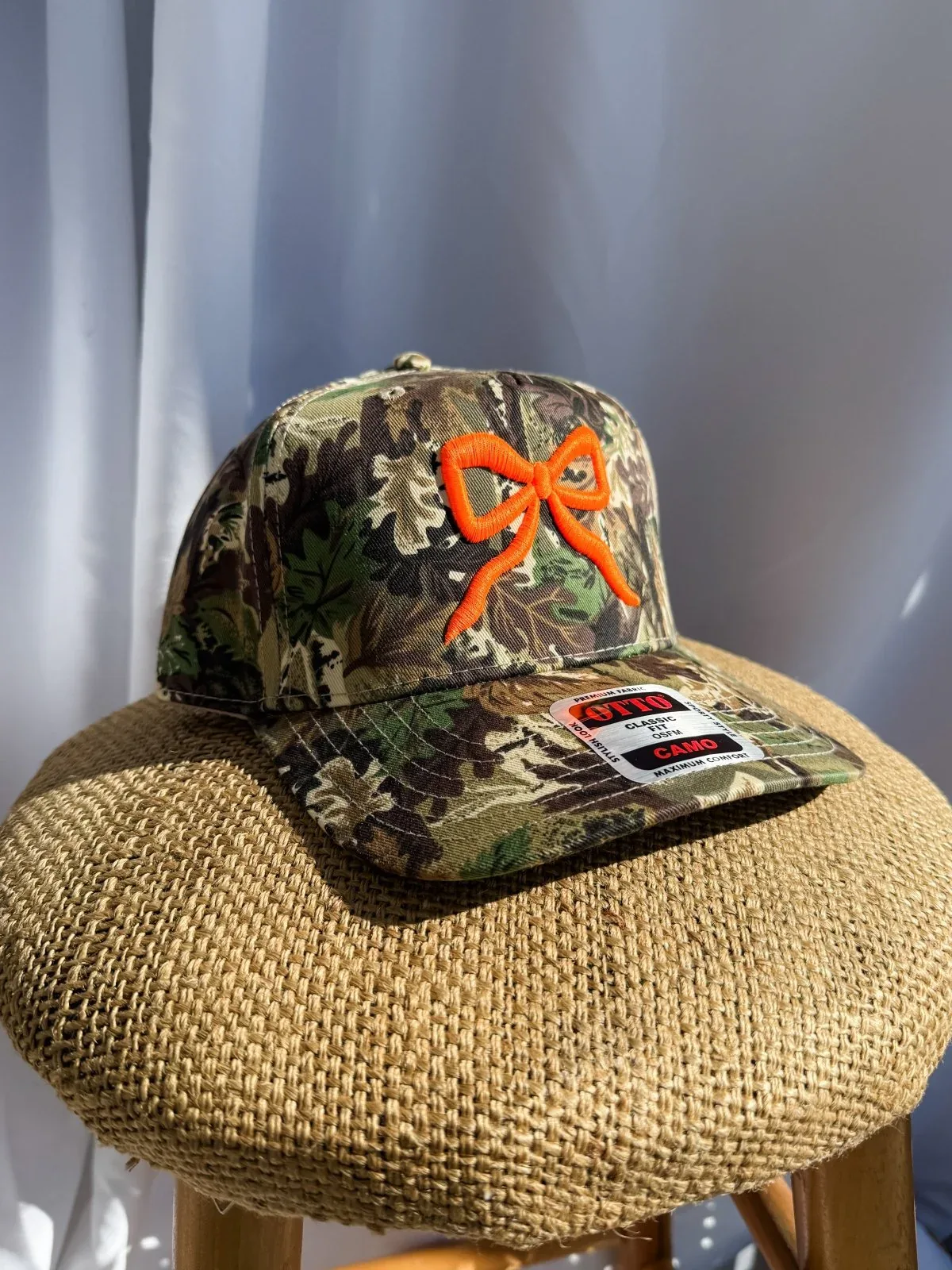 Bow Camo- Trucker Hat Bright Orange - Image 3