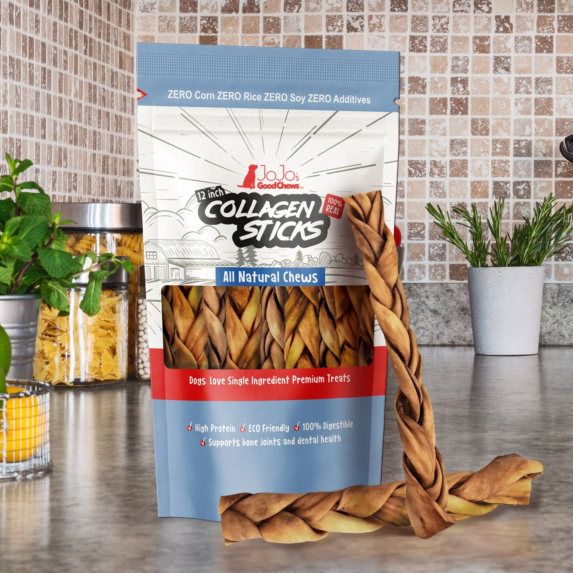 Braided Collagen Stick Dog Treats for Joint Health - 12-Inch Standard (4-Pack) - Image 2