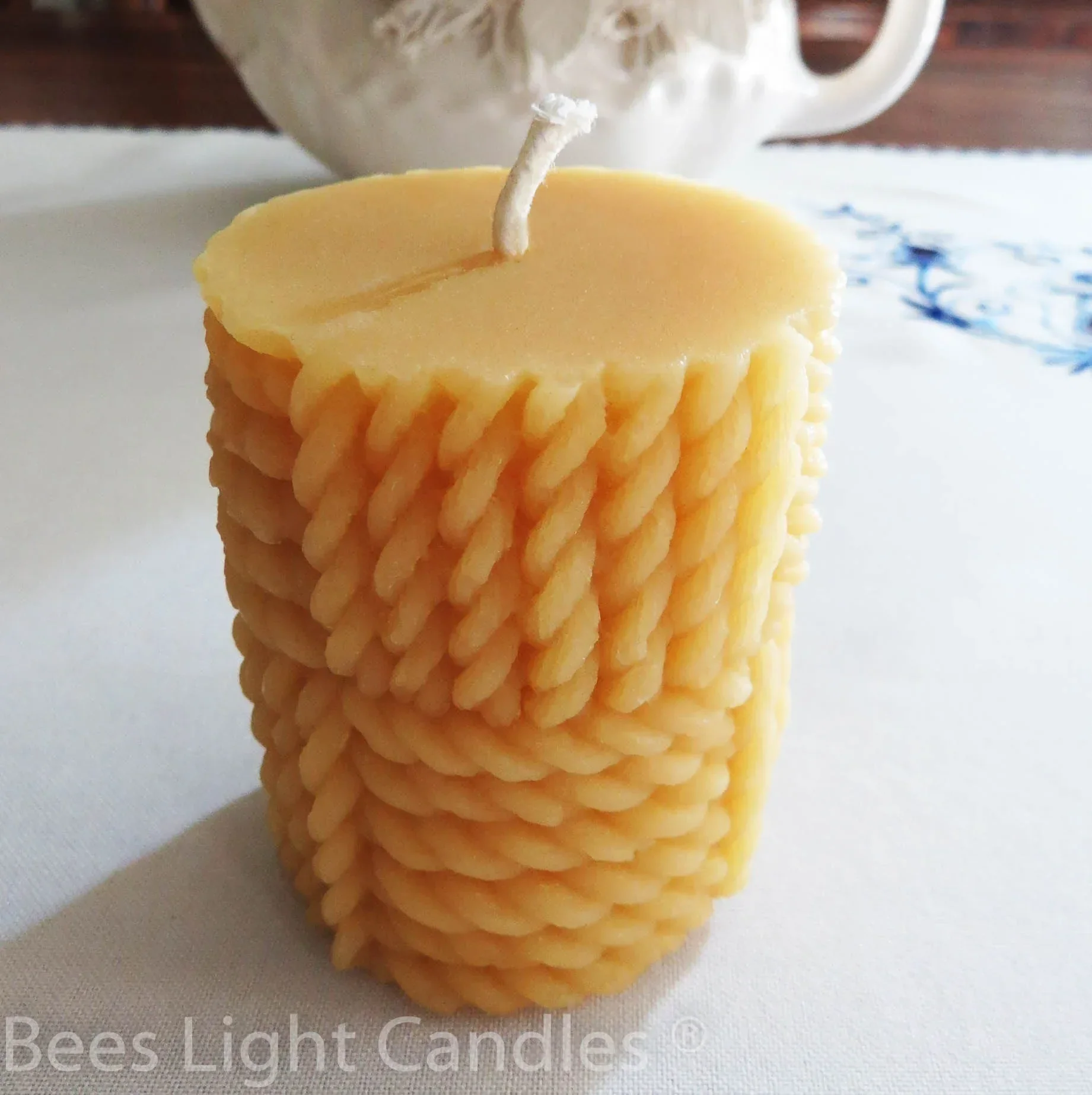 Braided Rope Beeswax Pillar Candle - Image 2