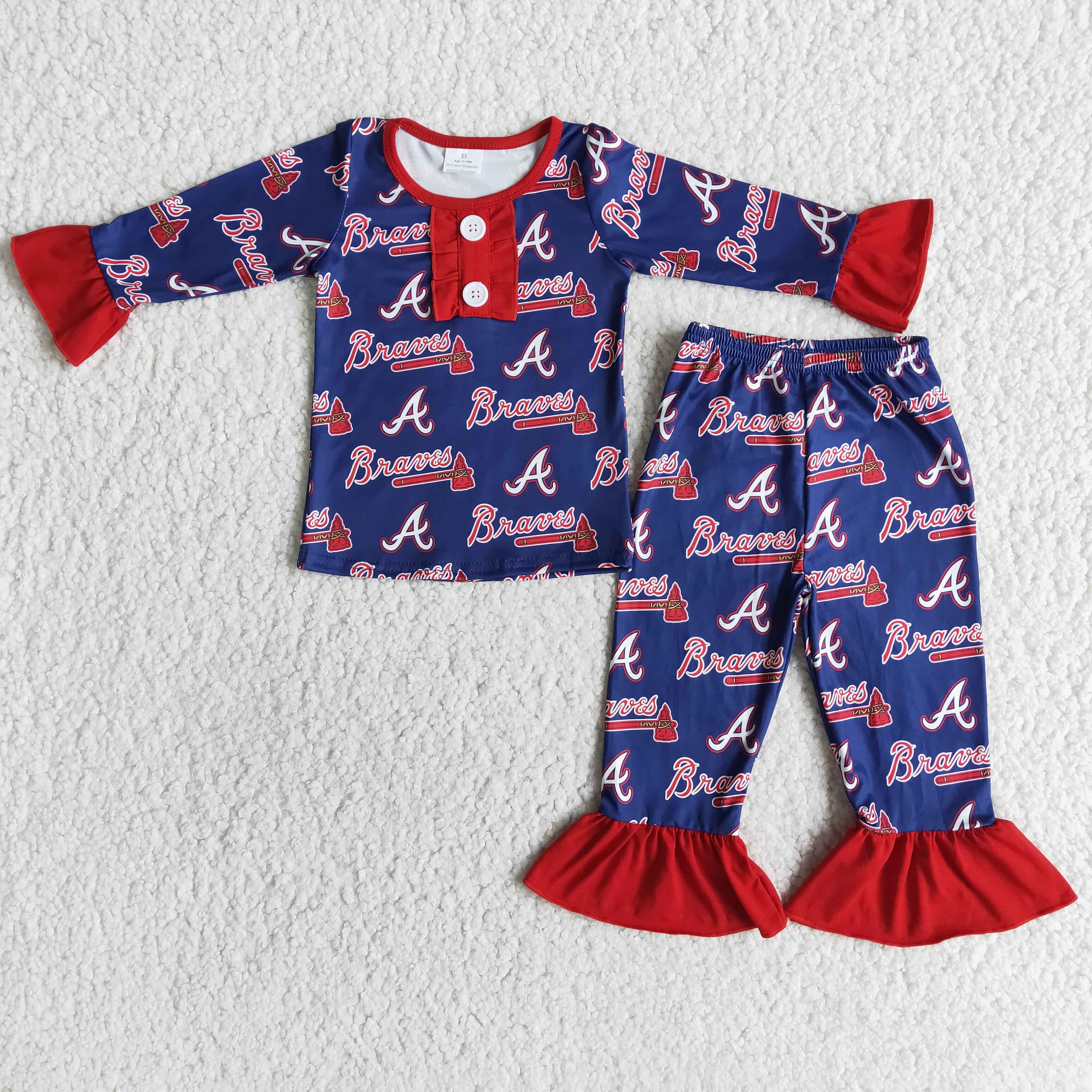 Braves print ruffle long sleeve girls team pajamas - Image 2